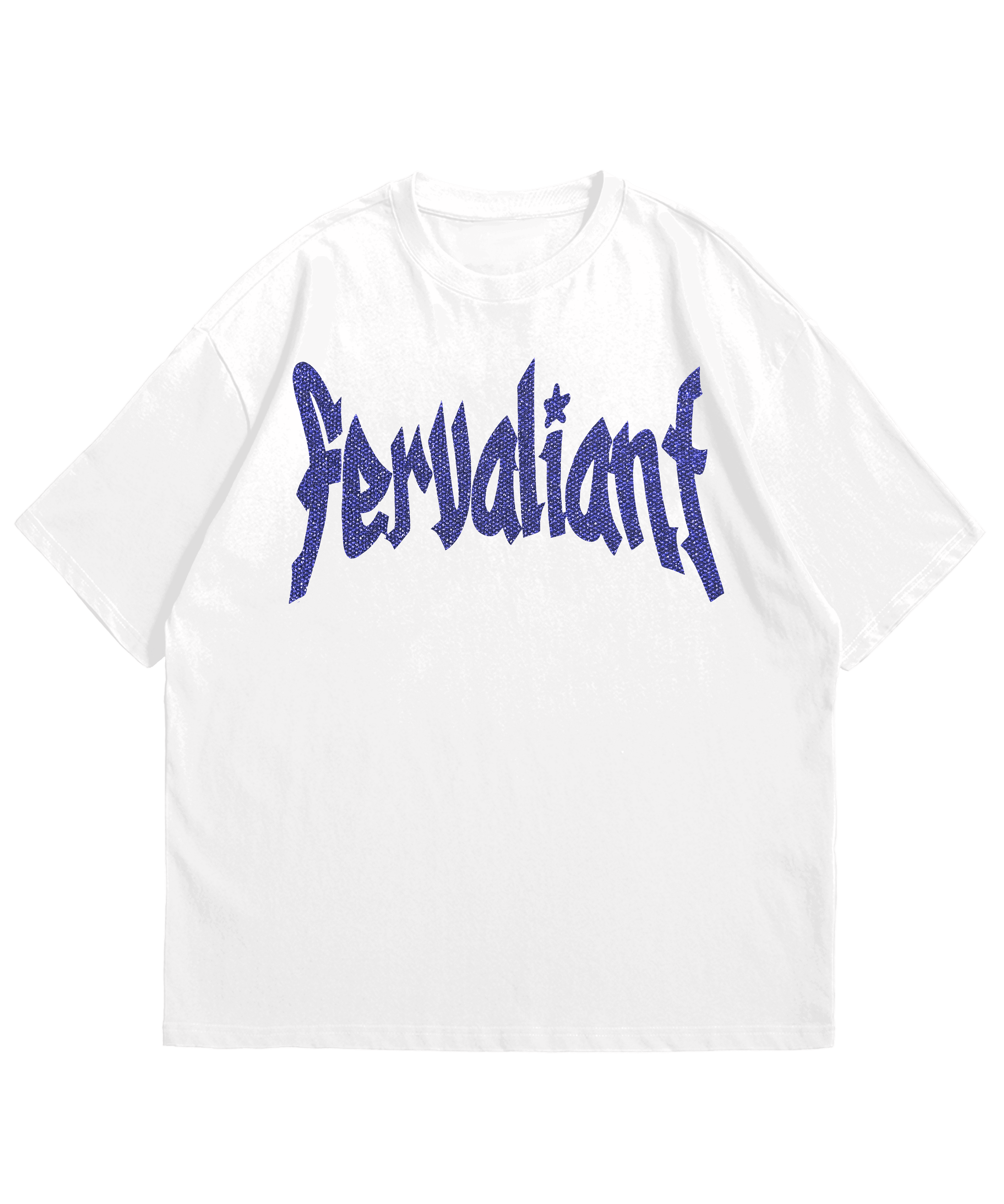 Fer Valiant Star Glitter Fabric Navy White Oversize Unisex Tee