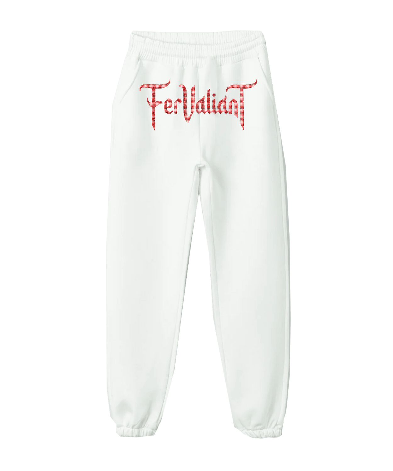  White Red Rhinestone Sweatpants