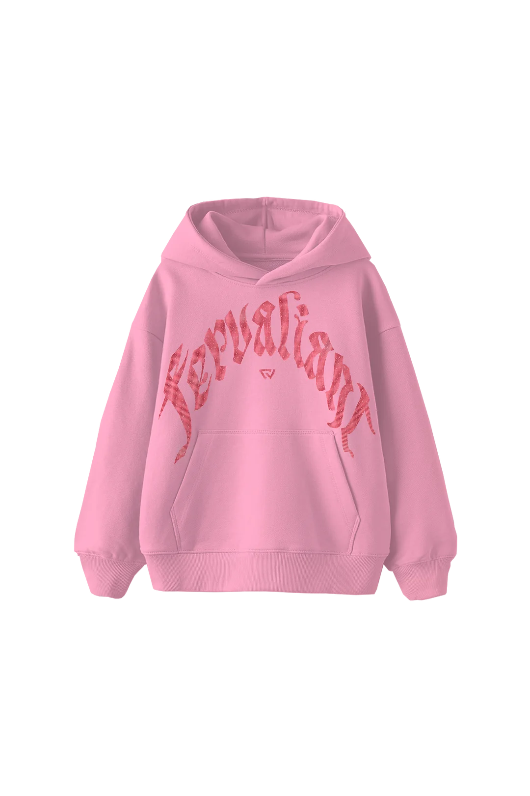 Red Curved Rhinestone Hoodie - Pembe
