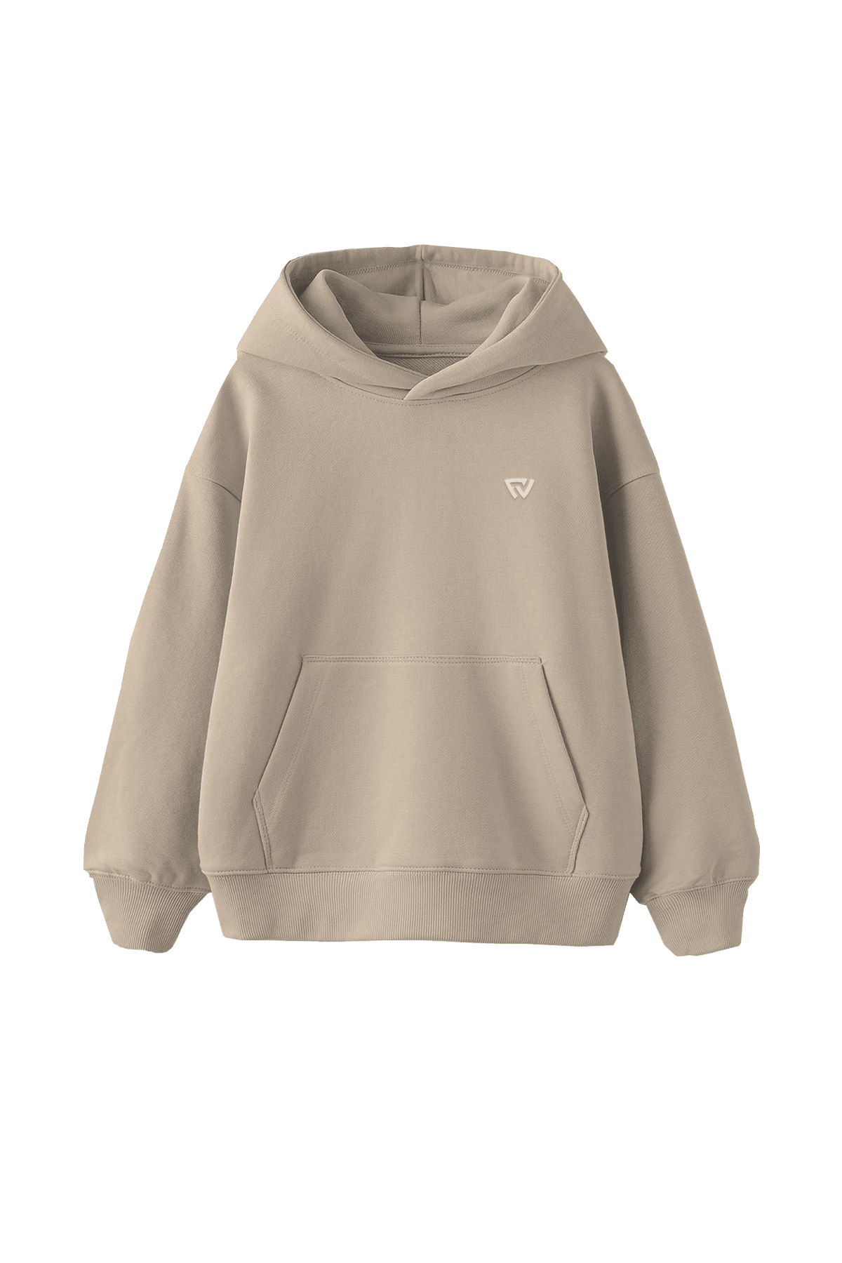 Oversize Basic Kapüşonlu Hoodie - Bej