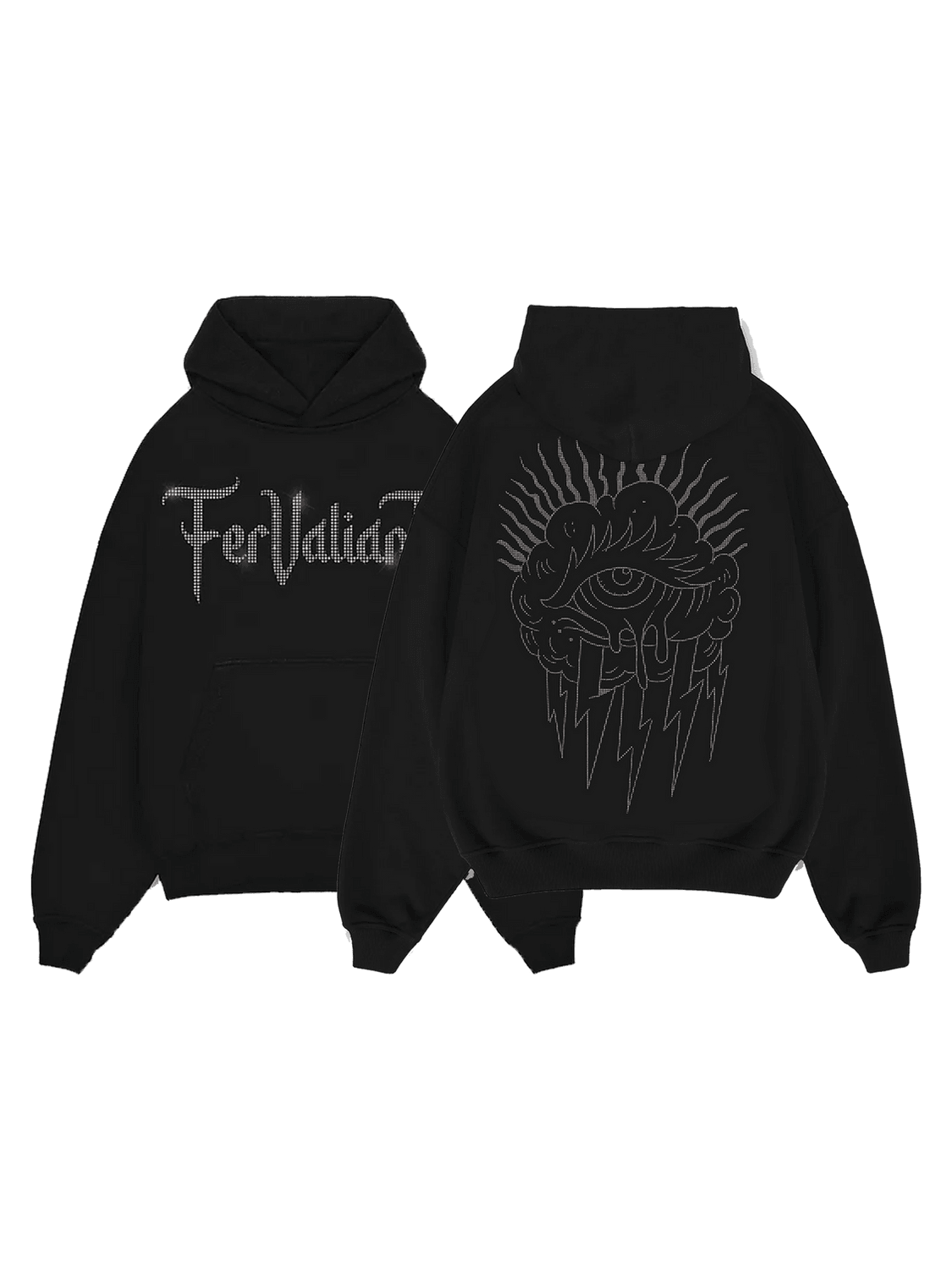 Eye Cloud Black Rhinestone Hoodie