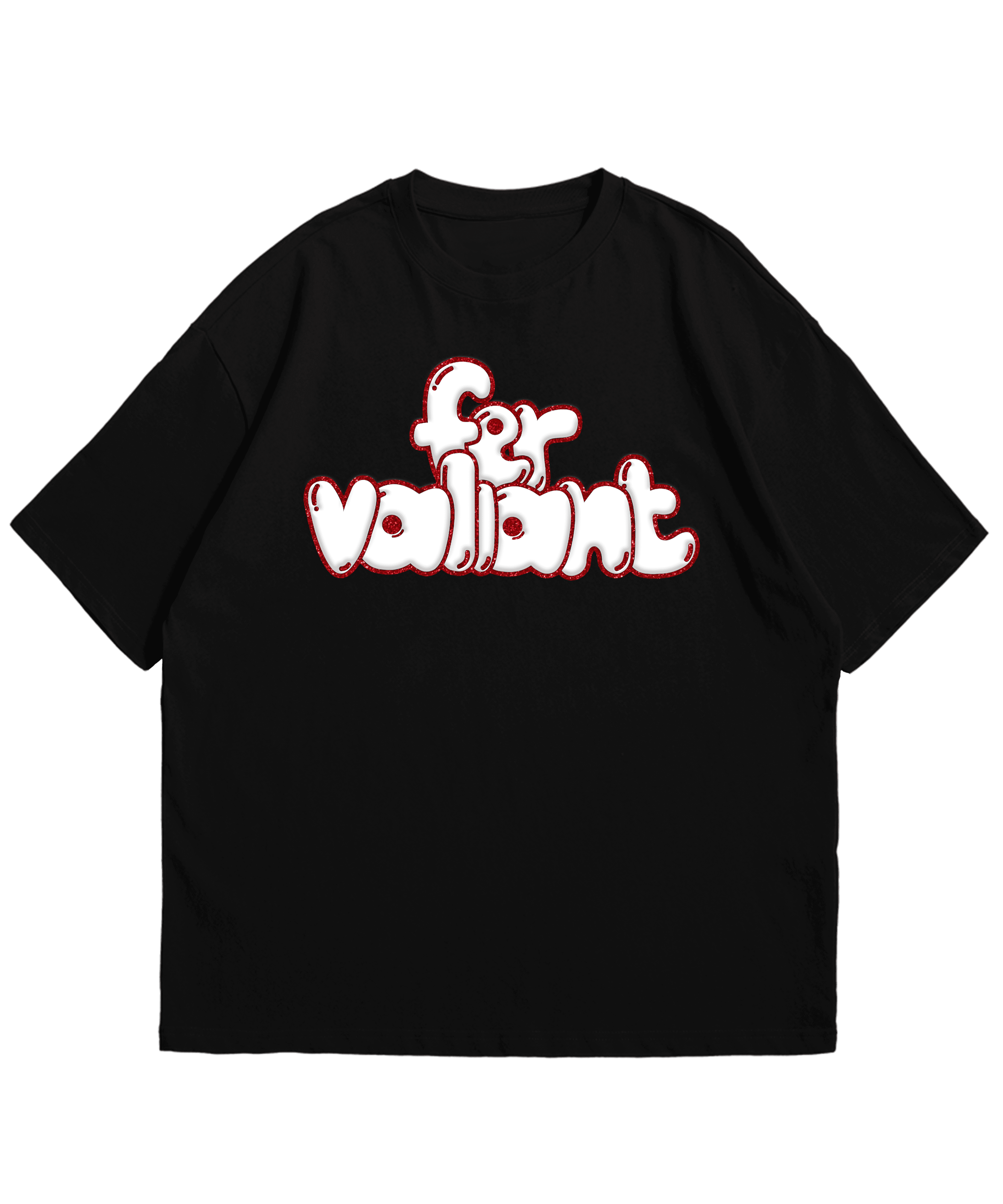 Red Glitter Puff Oversize Unisex Black Tee