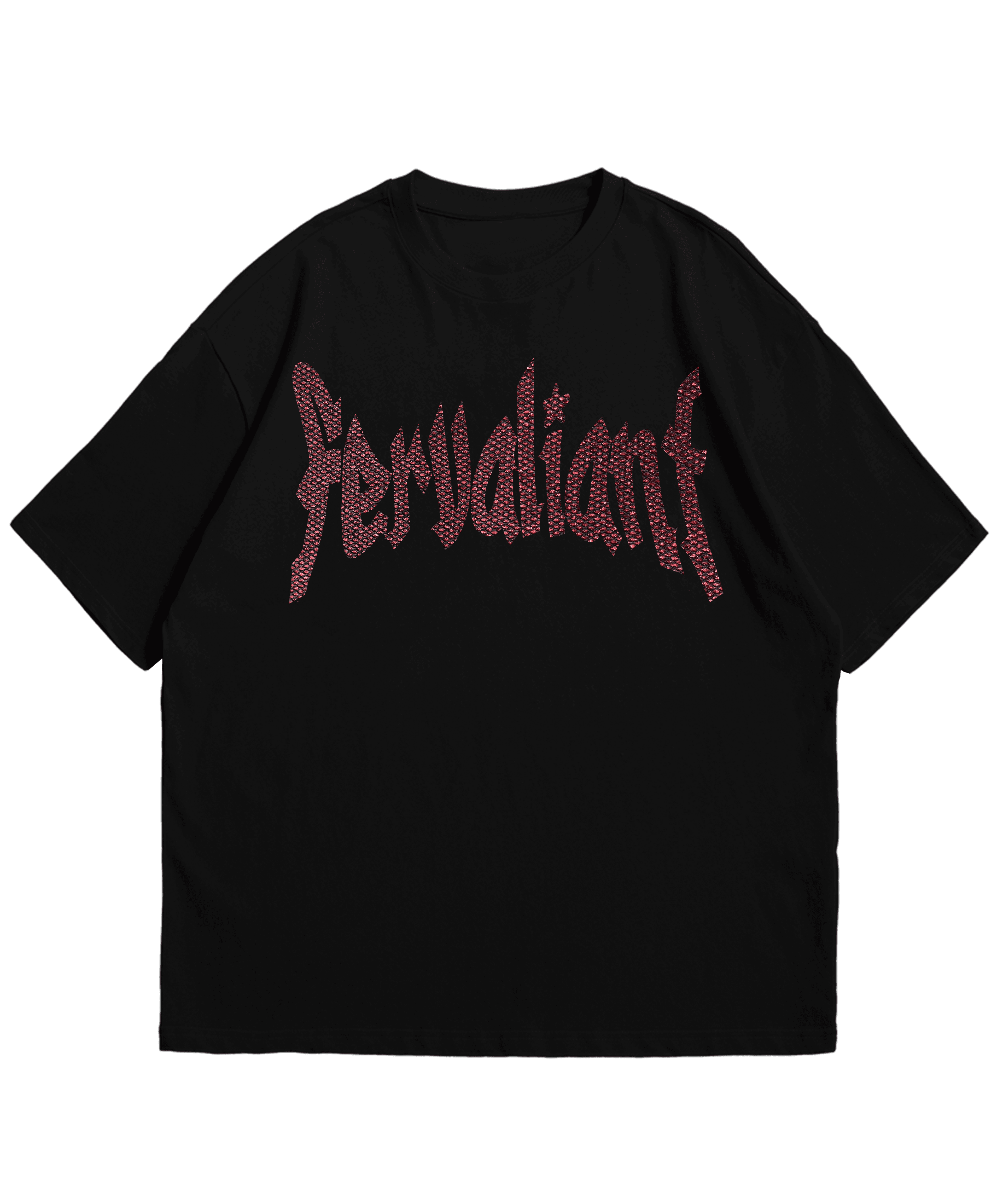 Fer Valiant Star Glitter Fabric Red Black Oversize Unisex Tee