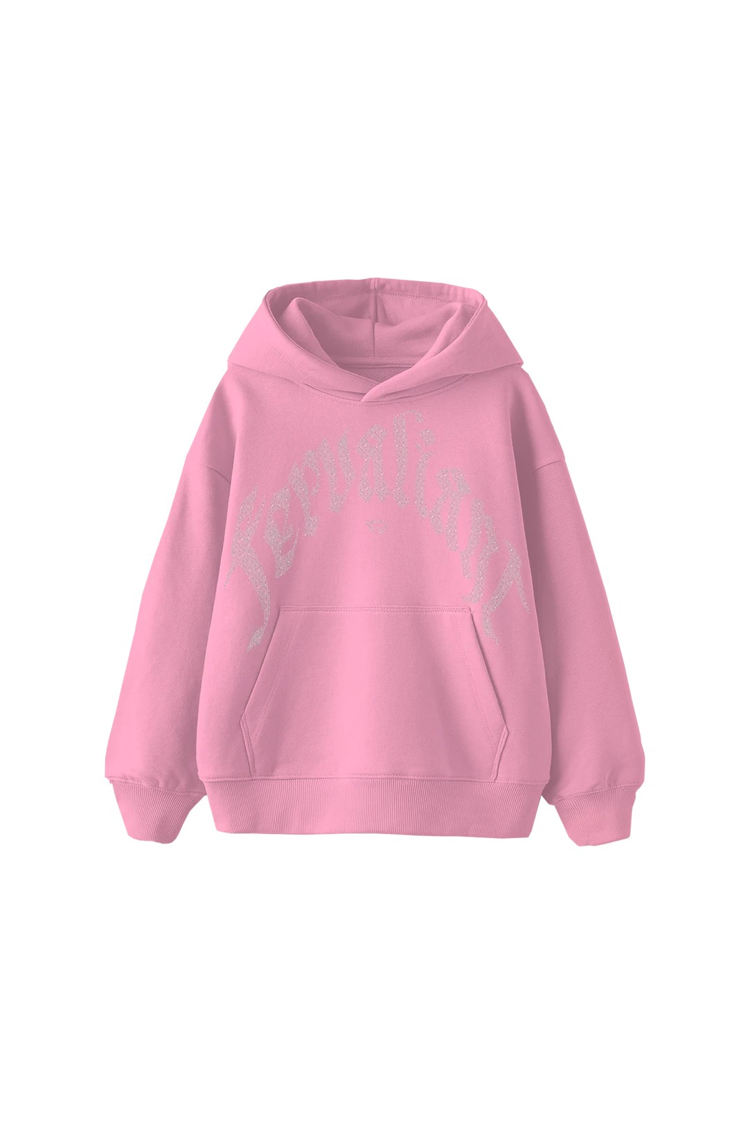 Curved Rhinestone Hoodie - Pembe