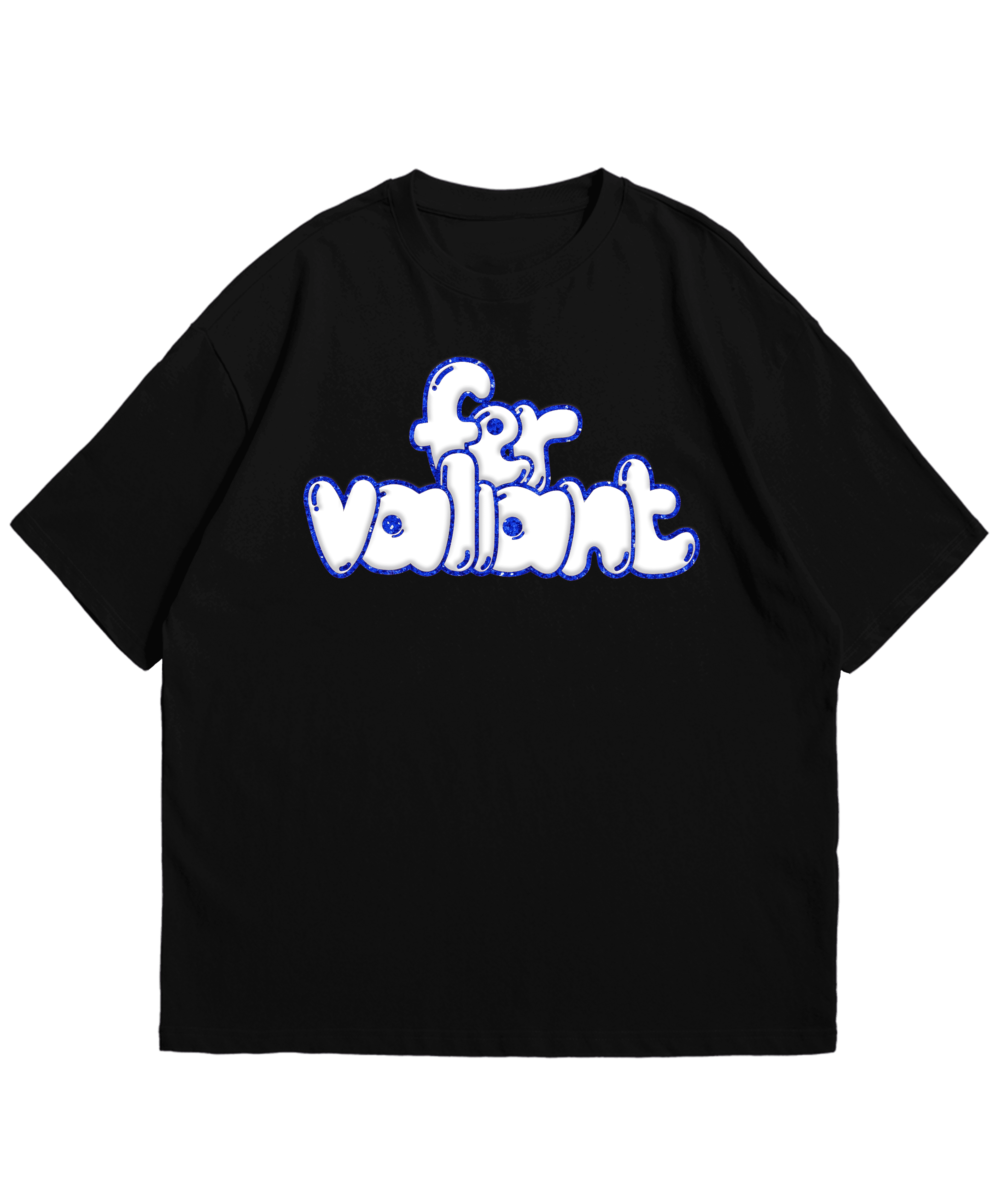 Blue Glitter Puff Oversize Unisex Black Tee