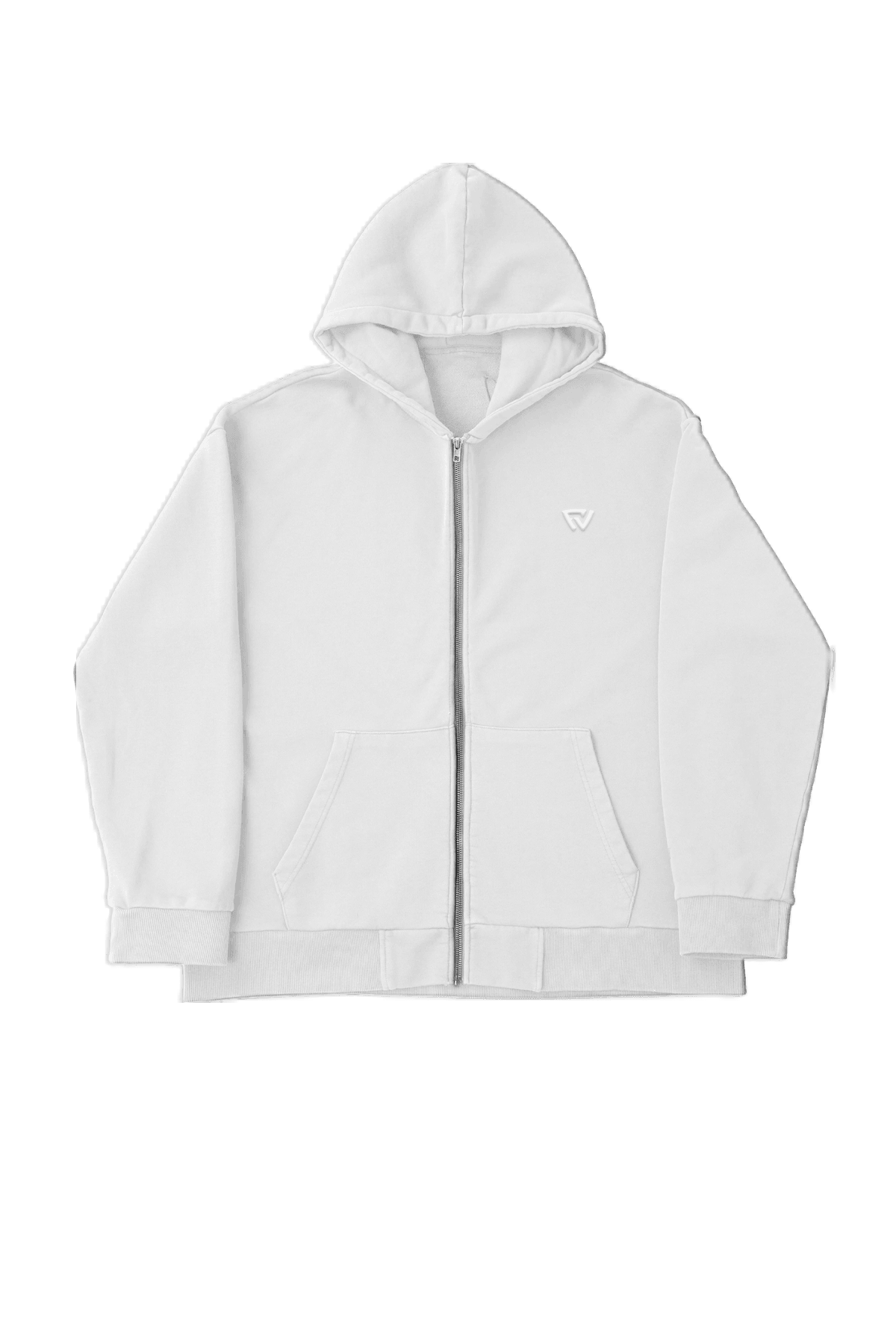 Oversize Basic Zip Up Hoodie - Beyaz