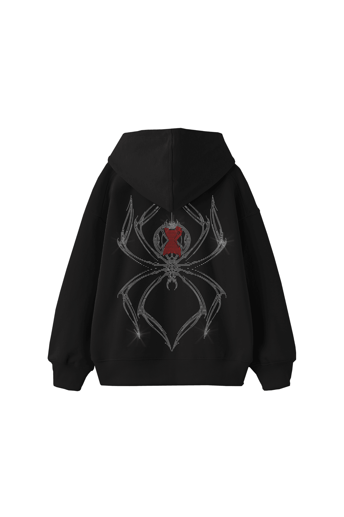  Spider Rhinestone Hoodie - Siyah