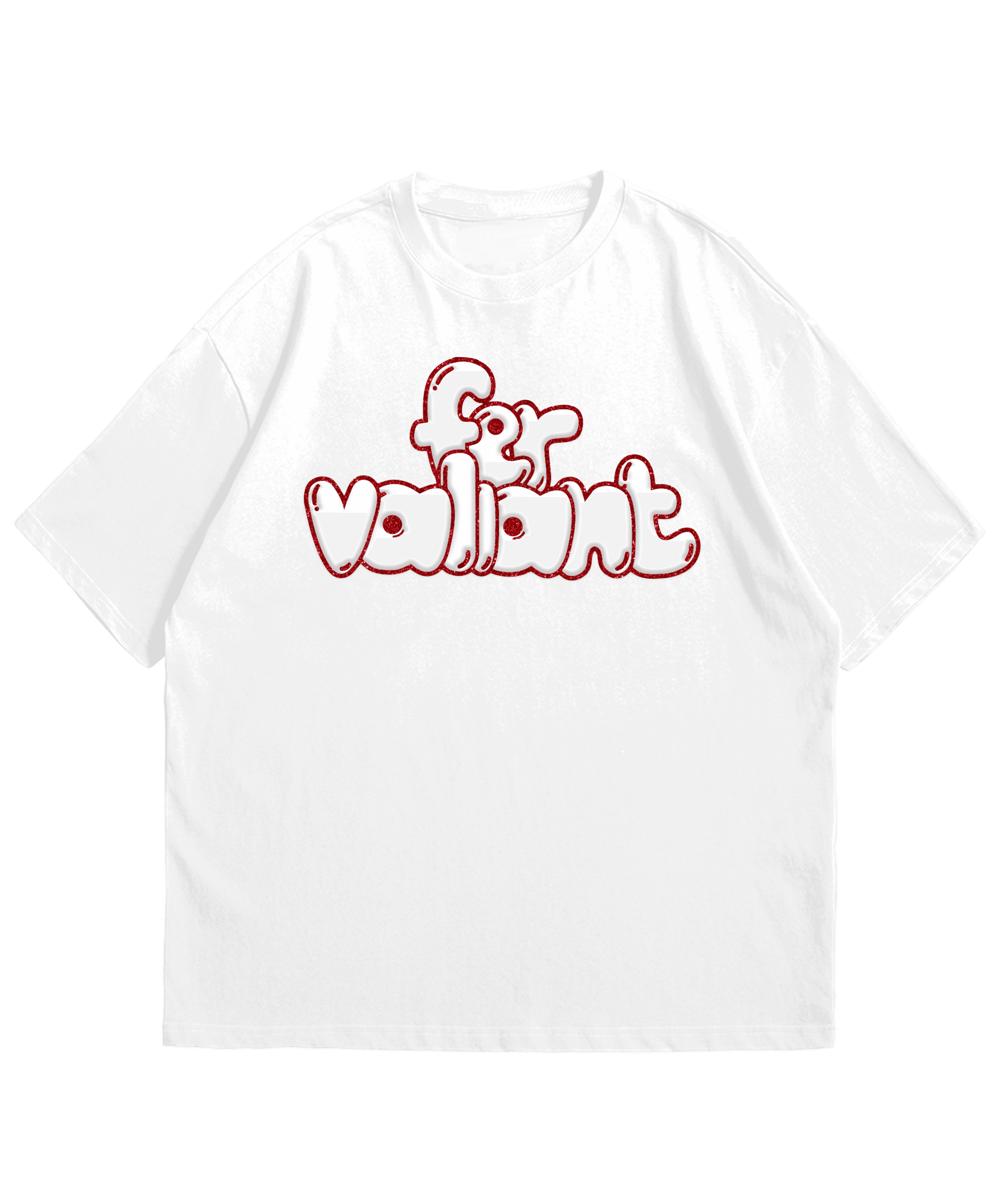 Red Glitter Puff Oversize Unisex White Tee