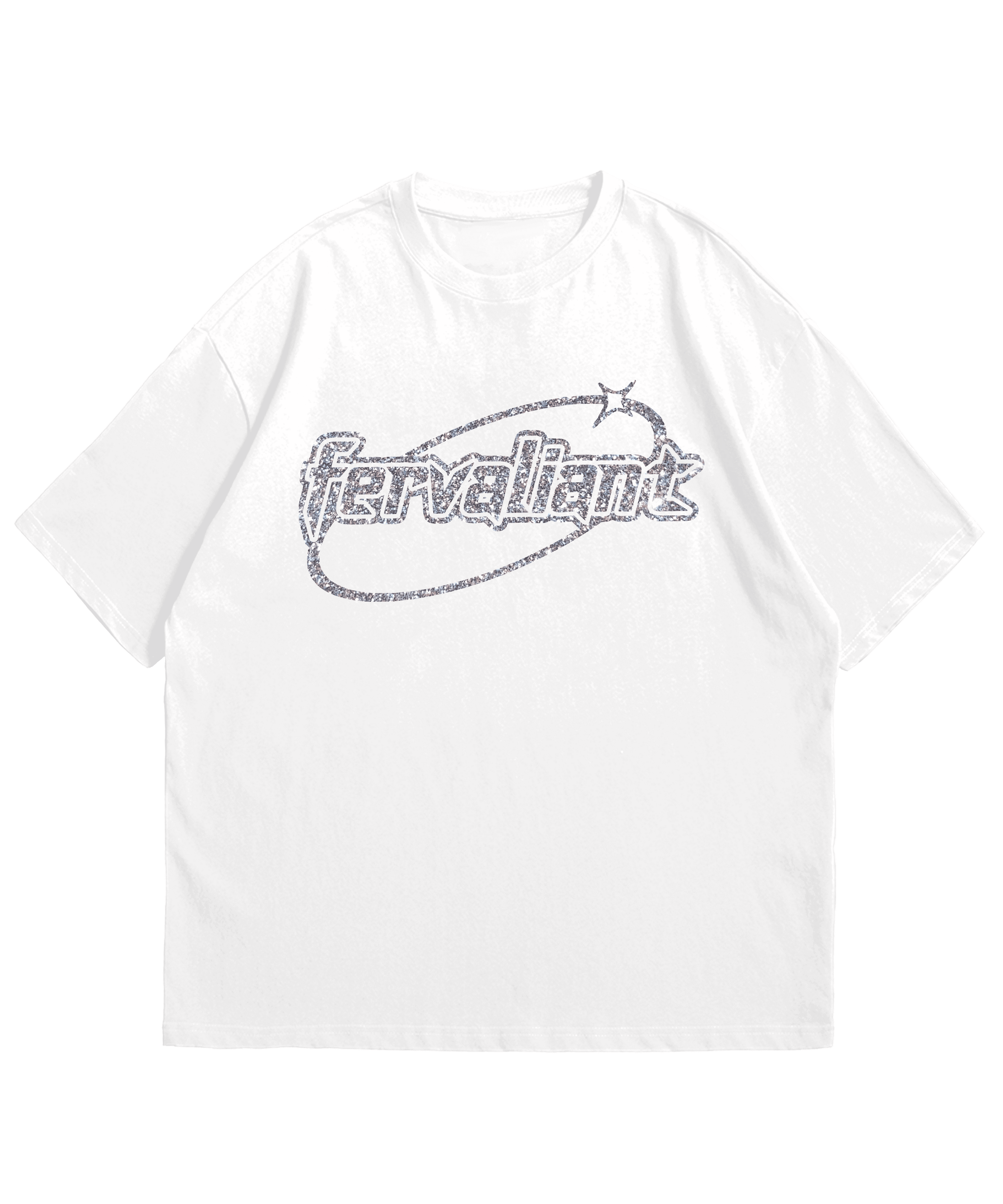  Glitter Ellipse White Multi Silver Oversize Unisex Tee