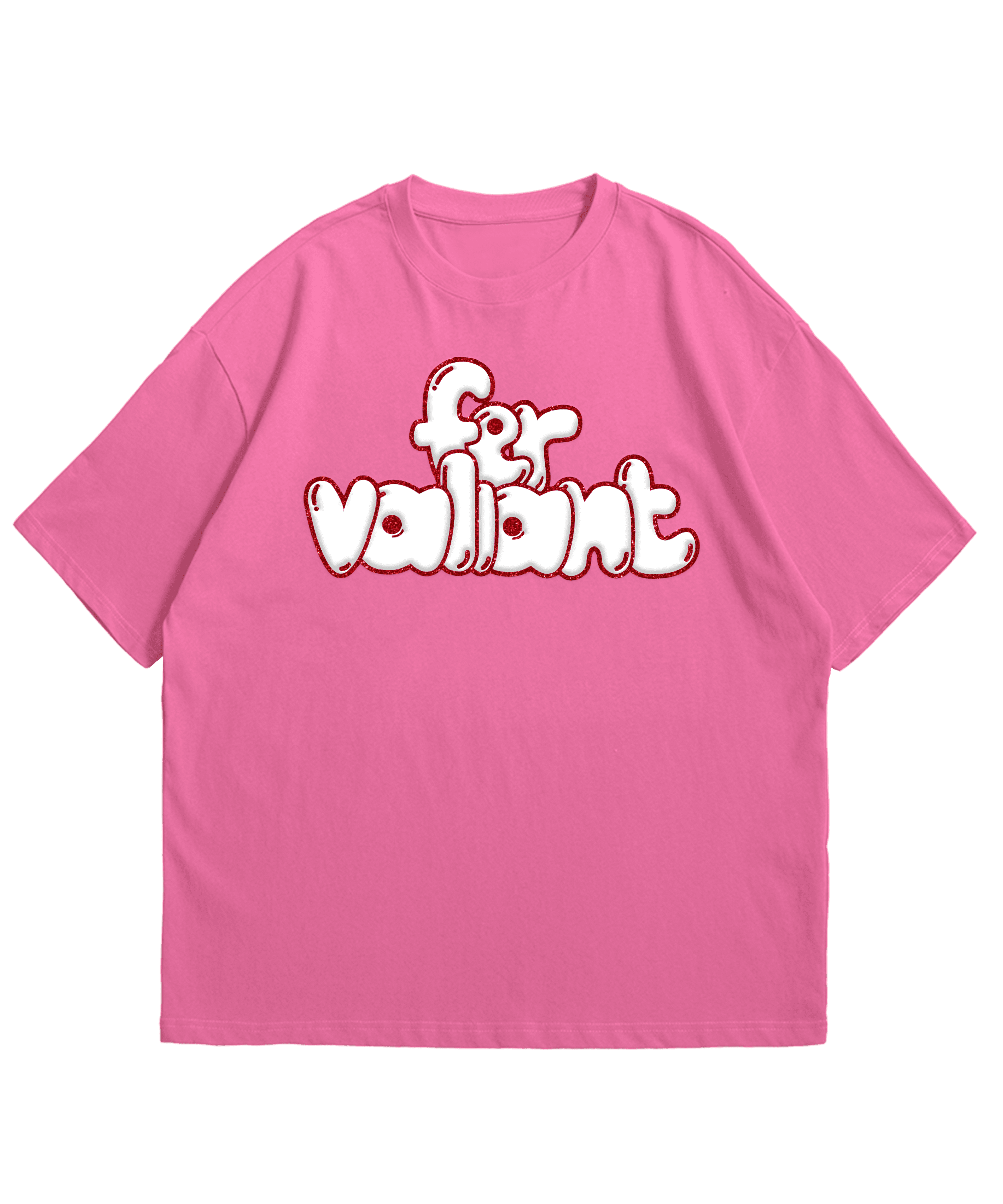 Red Glitter Puff Oversize Unisex Pink Tee