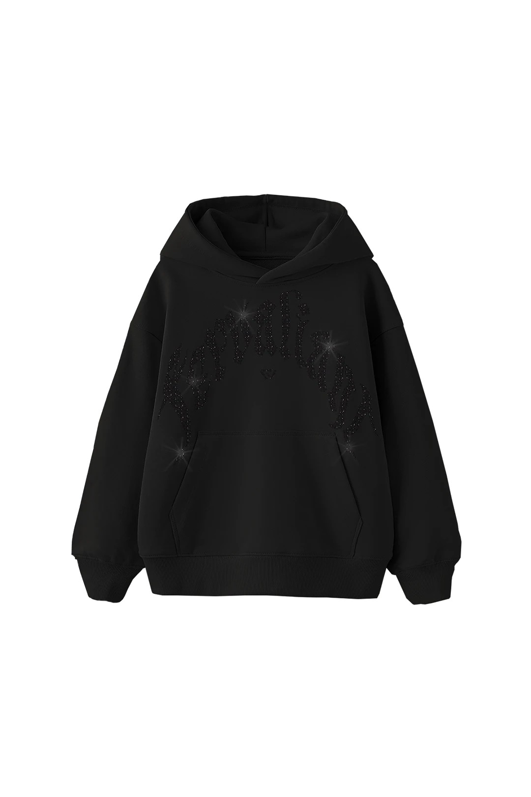  Black Curved Rhinestone Hoodie - Siyah