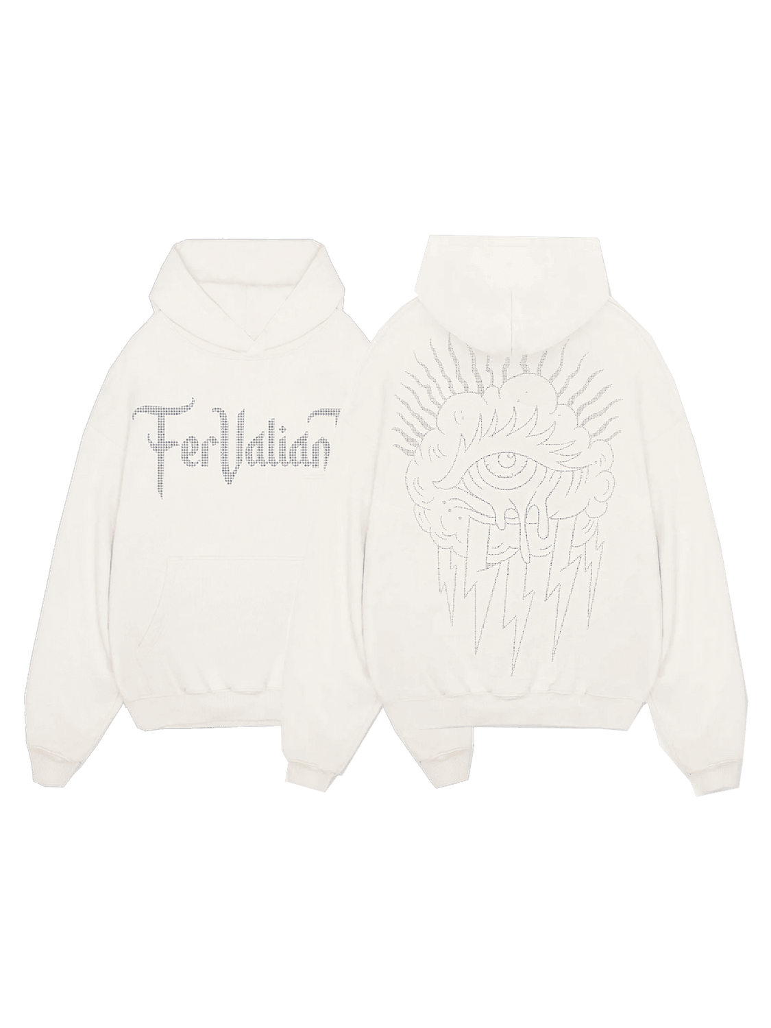 Eye Cloud White Rhinestone Hoodie