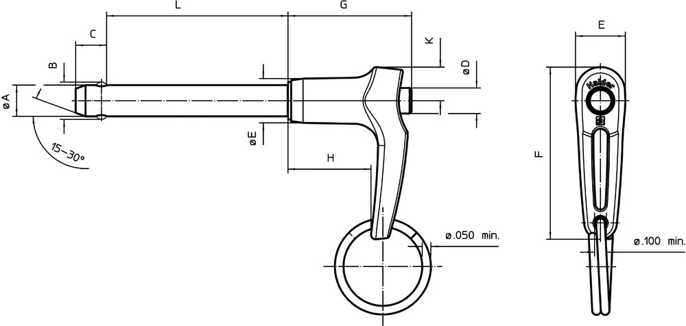 HALDER L-saplı Bilyalı Kilit Pimleri Ball Lock Pins NAS / MS17986 , inç 