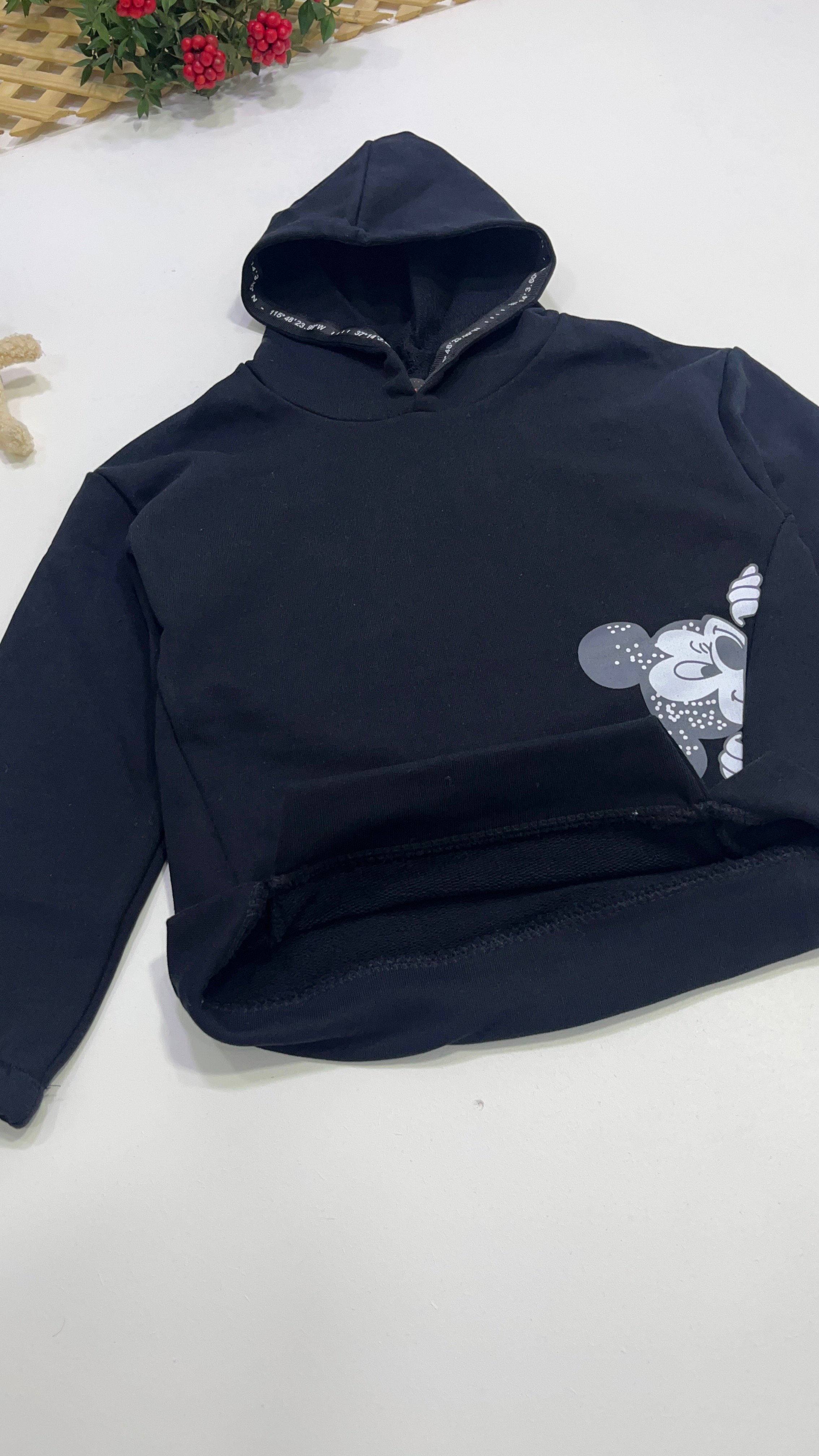 2208 Mickey Baskılı Kapüşonlu Sweatshirt Tek Üst