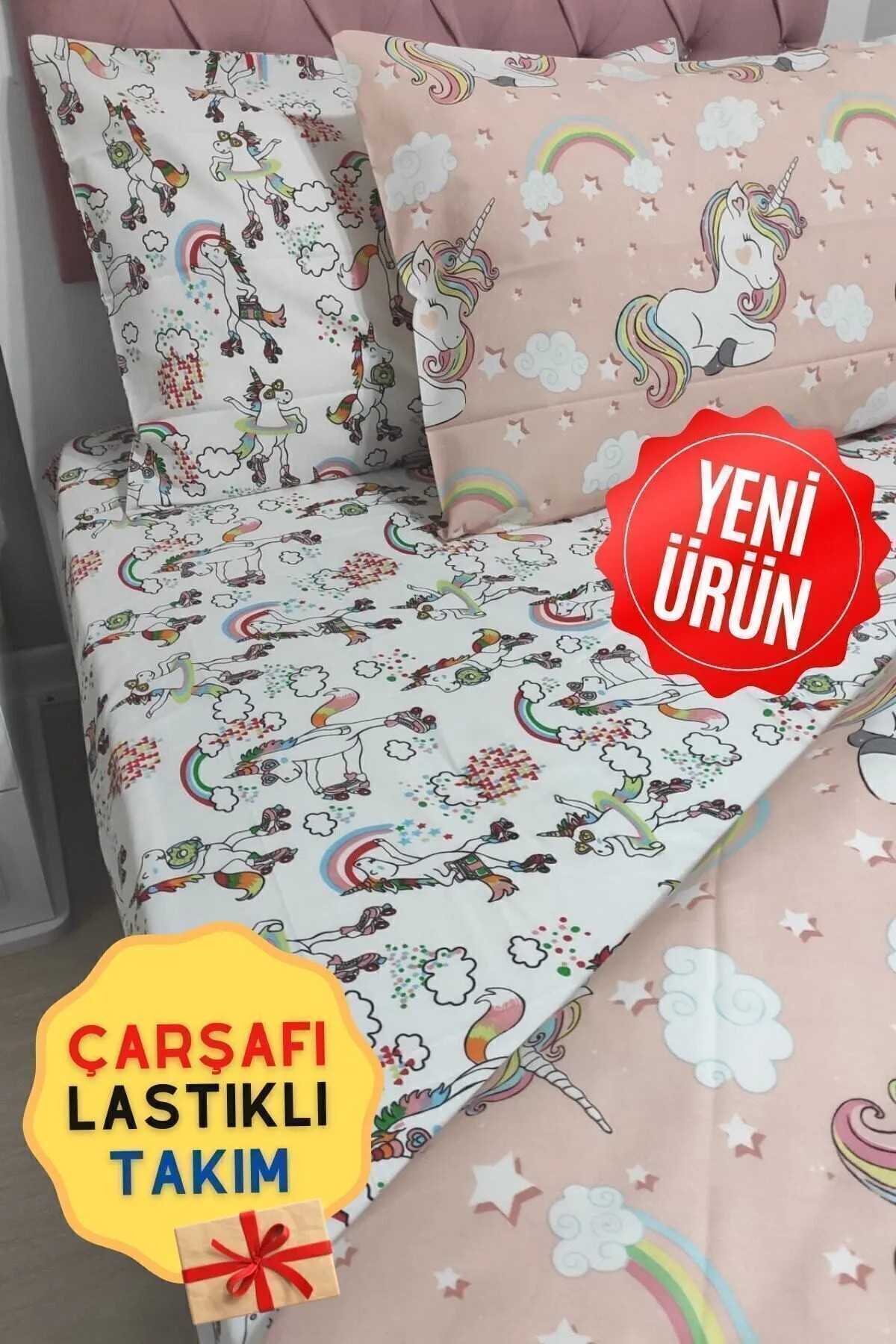 6508 Danseden Unicorn 4 Parça Lastikli Çarşaflı Tek Kişilik  Nevresim Takımı