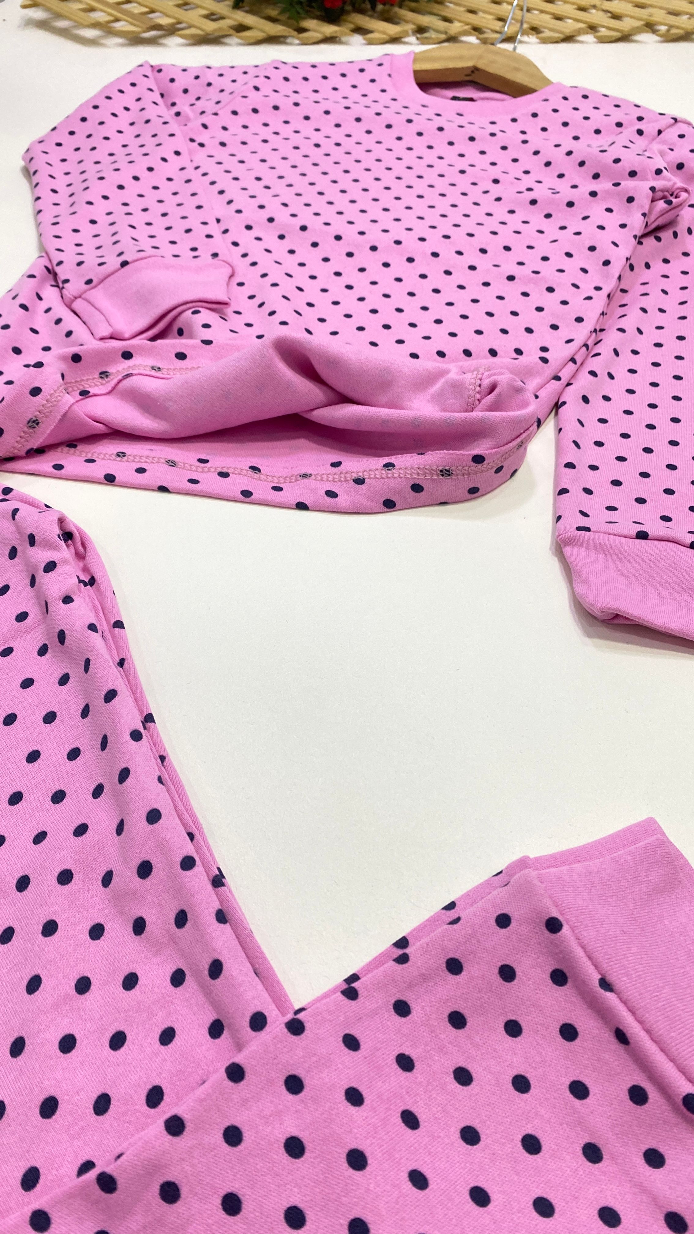 1547 Pembe Puantiyeli Kız Çocuk Pijama Takımı