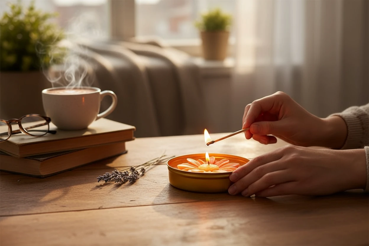 Papatya Mum - Turuncu (Bodrum Mandalinası Kokulu)