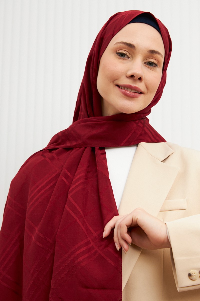 Aura Desen Pamuk Jakar Şal - Bordo
