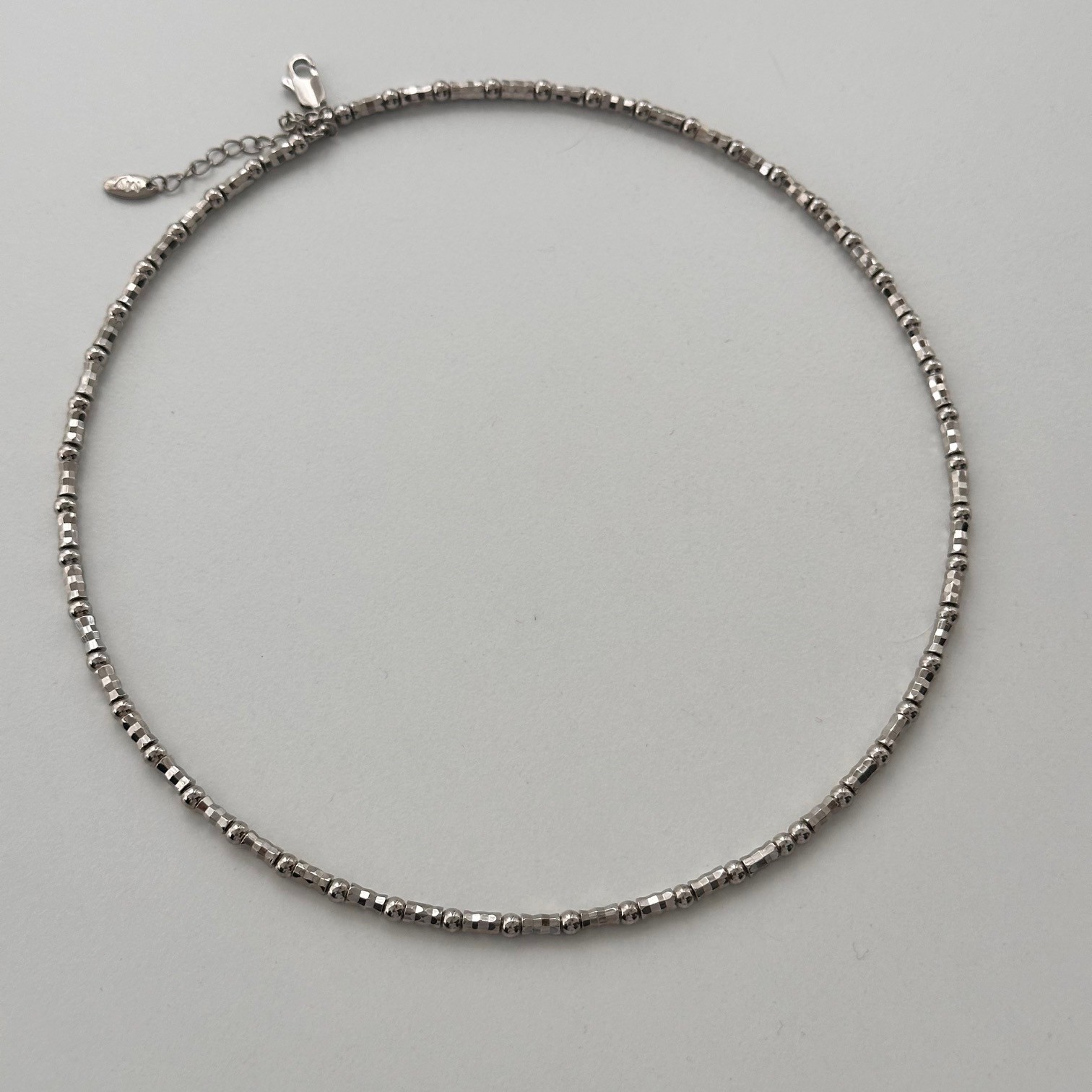 14 K Altın Kaplama Gümüş Renk Kemik Dorika Choker Kolye (44 cm)