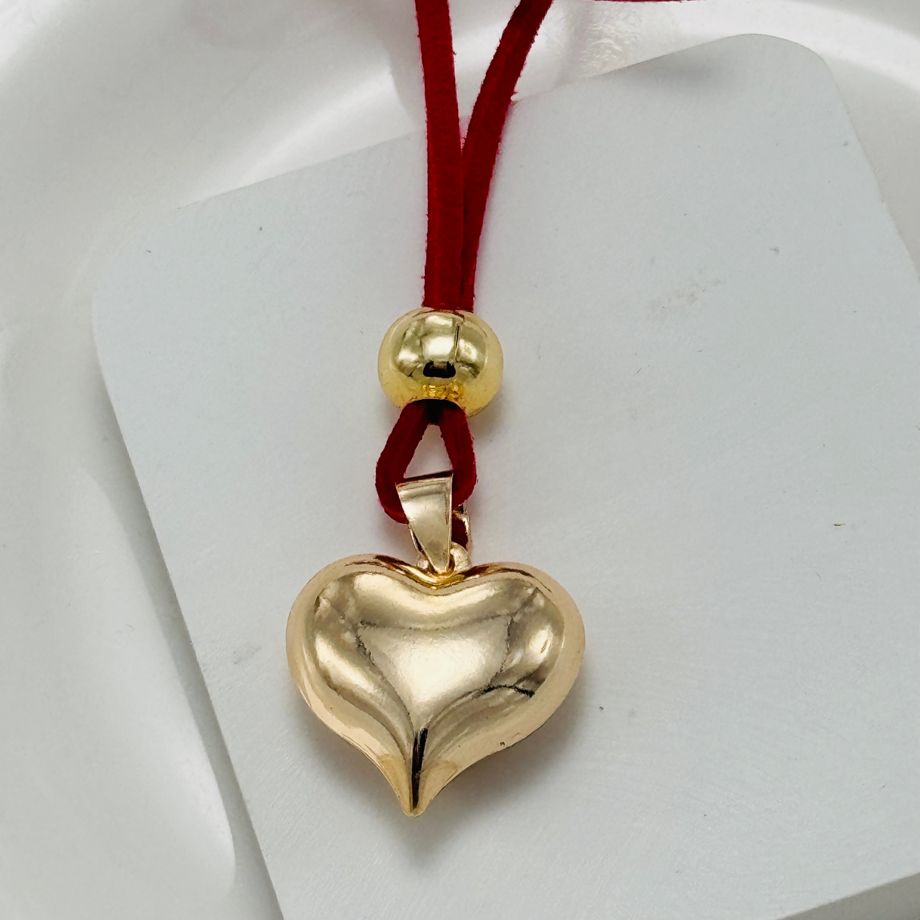 Altın Kaplama Kırmızı İp Kalp Kolye(150 cm )