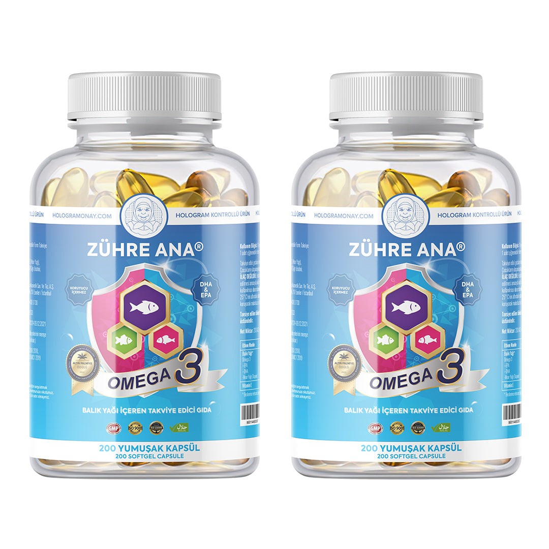 Zühre Ana 2 Stück Omega 3 Fischöl – 200 Kapseln (1300 mg)