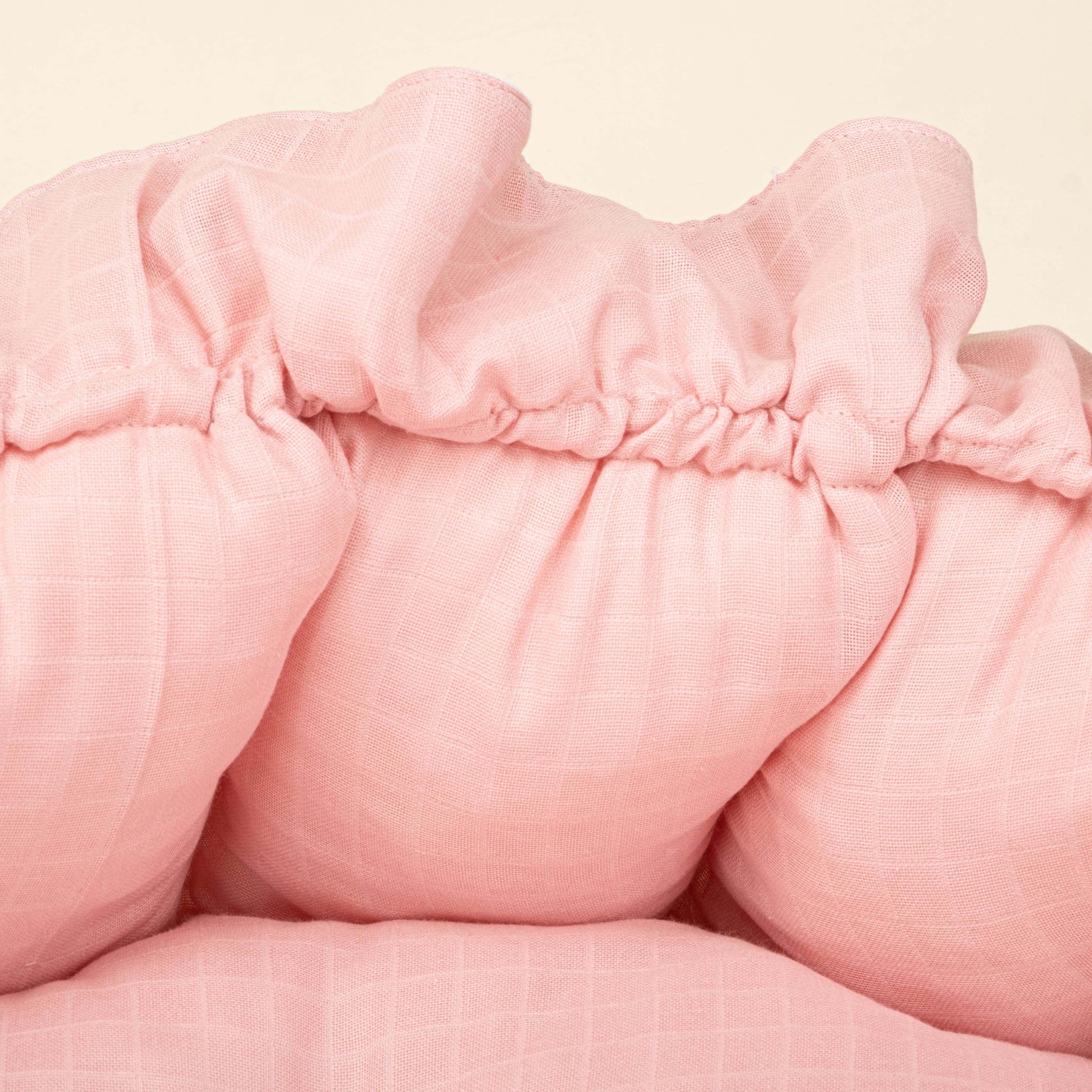 Yuvarlak Babynest - Çift Taraflı - Pembe Muslin - Yeşil Çiçekler