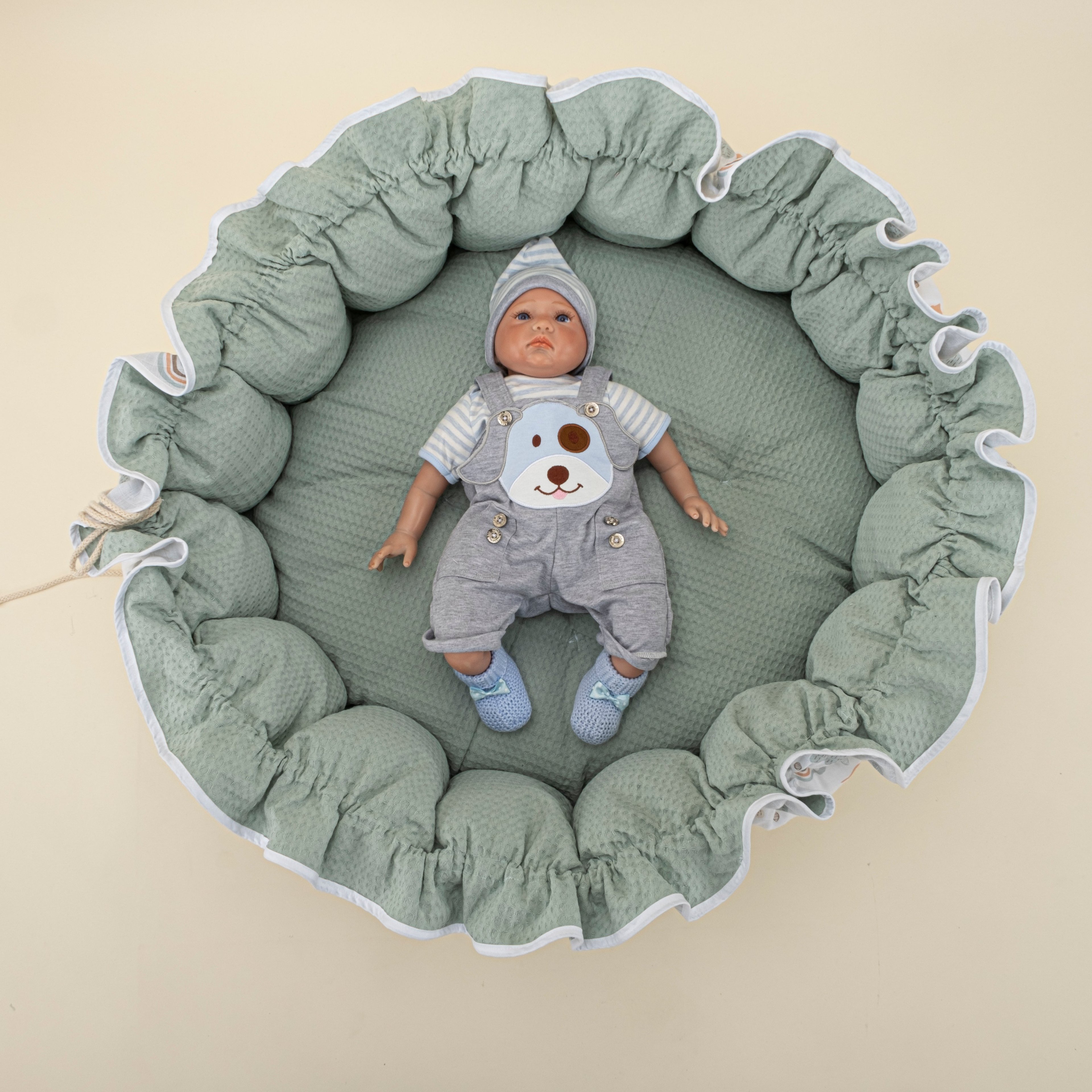 Yuvarlak Babynest - Çift Taraflı - Yeşil Petek - Gökkuşağı