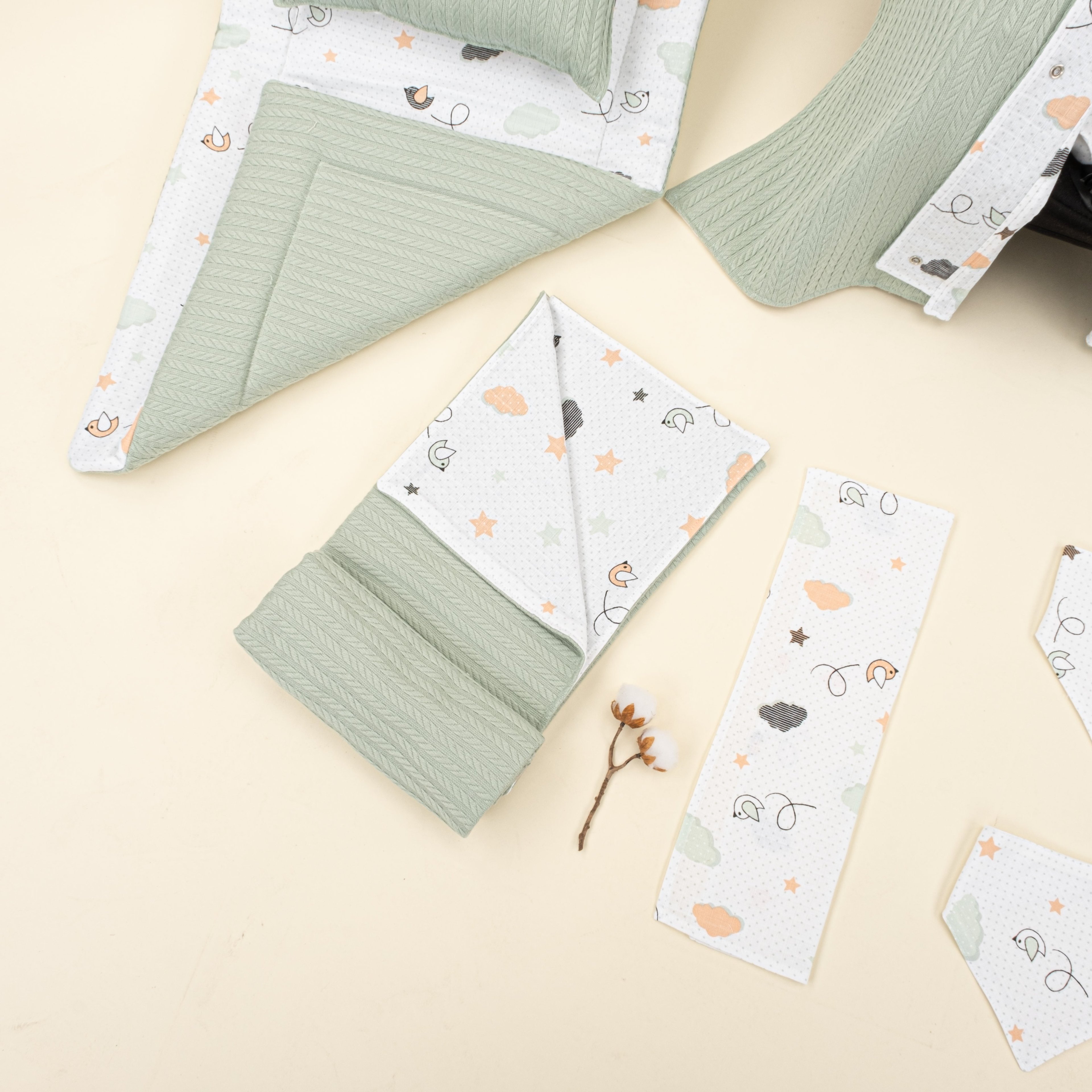 11 Parça Avantajlı Set - Çift Taraflı - Mint Örgü - Kuş