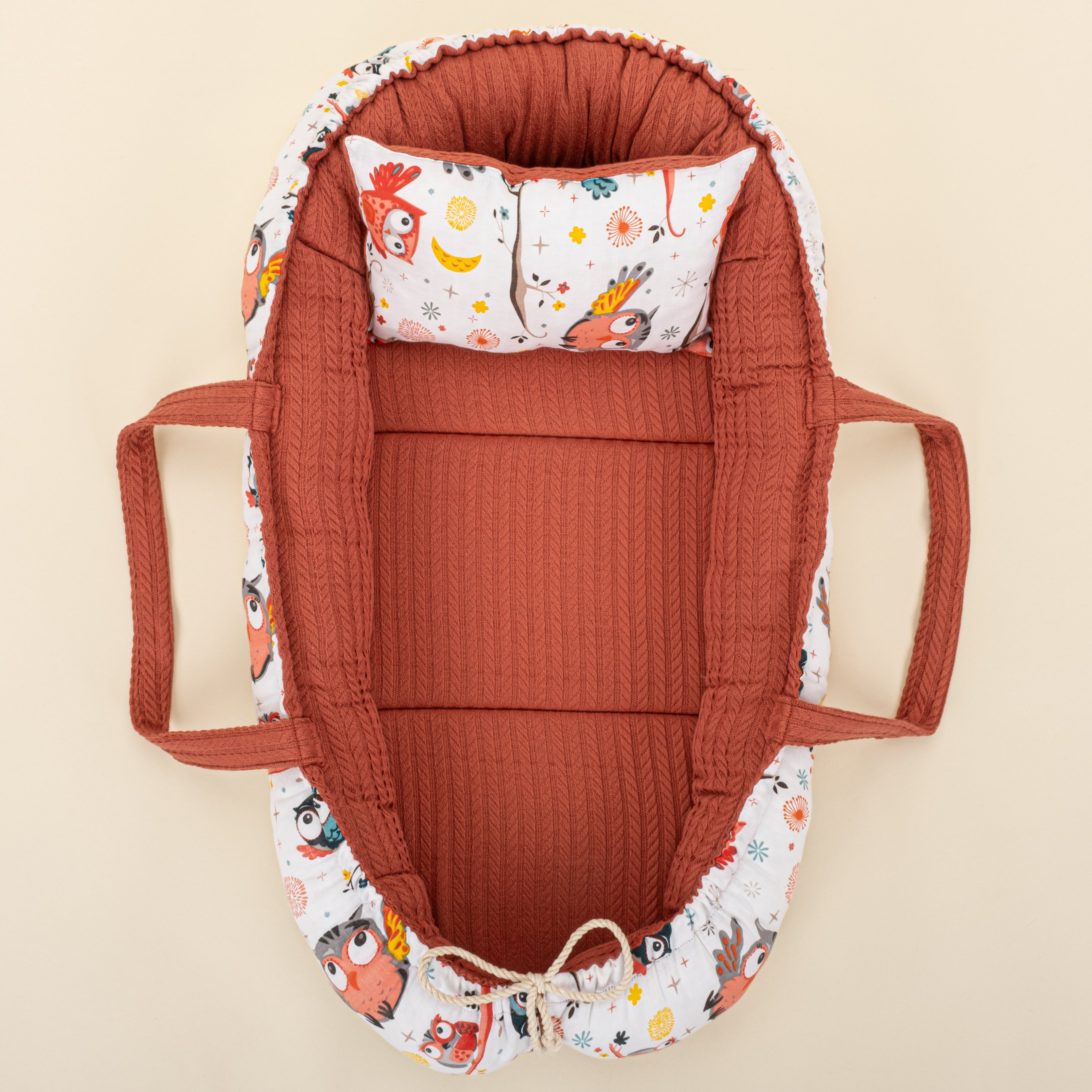 Babynest ve Yastık- Çift Taraflı - Kiremit Örgü - Renkli Baykuşlar