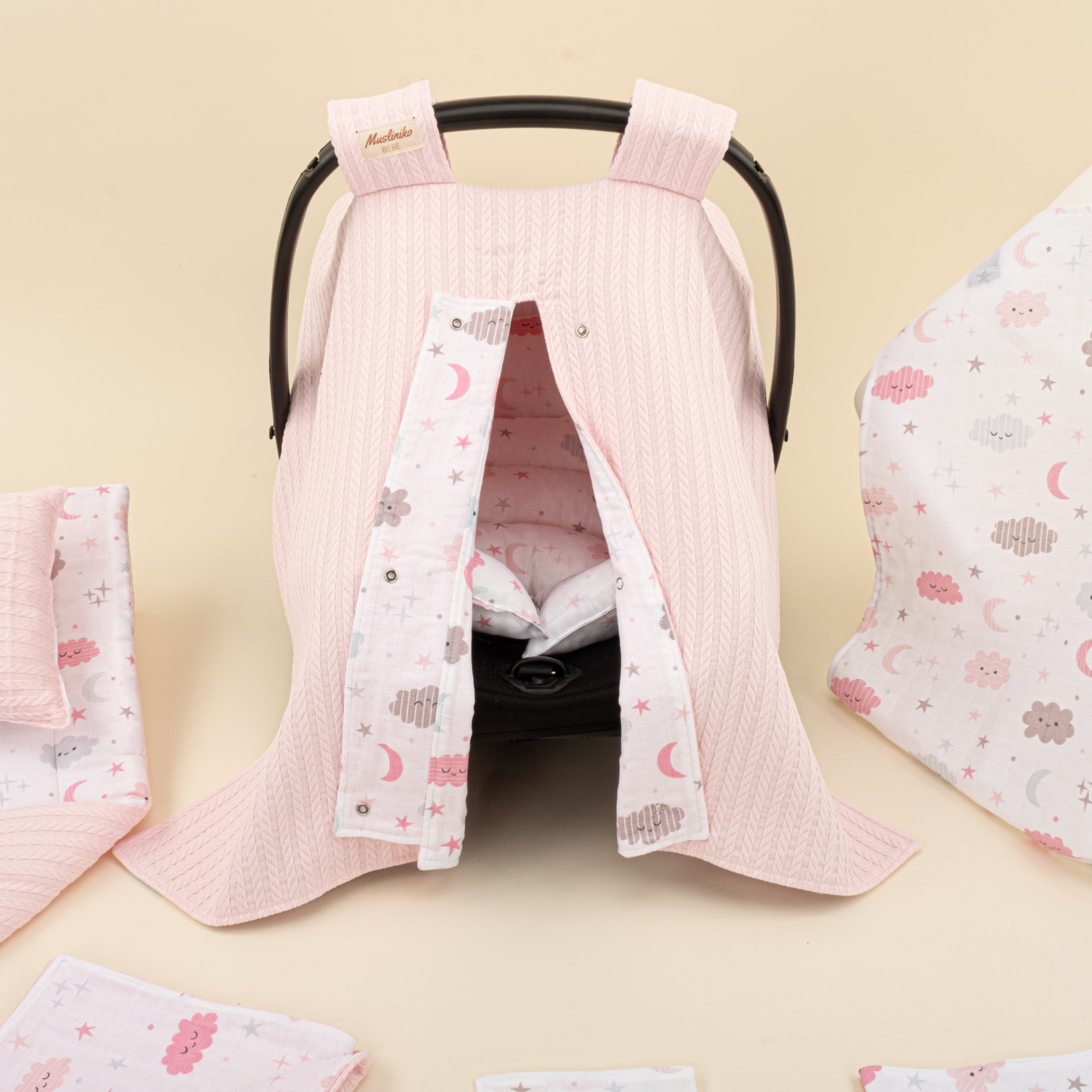 11 Parça Avantajlı Set - Çift Taraflı - Şeker Pembe Örgü - Pembe Bulut