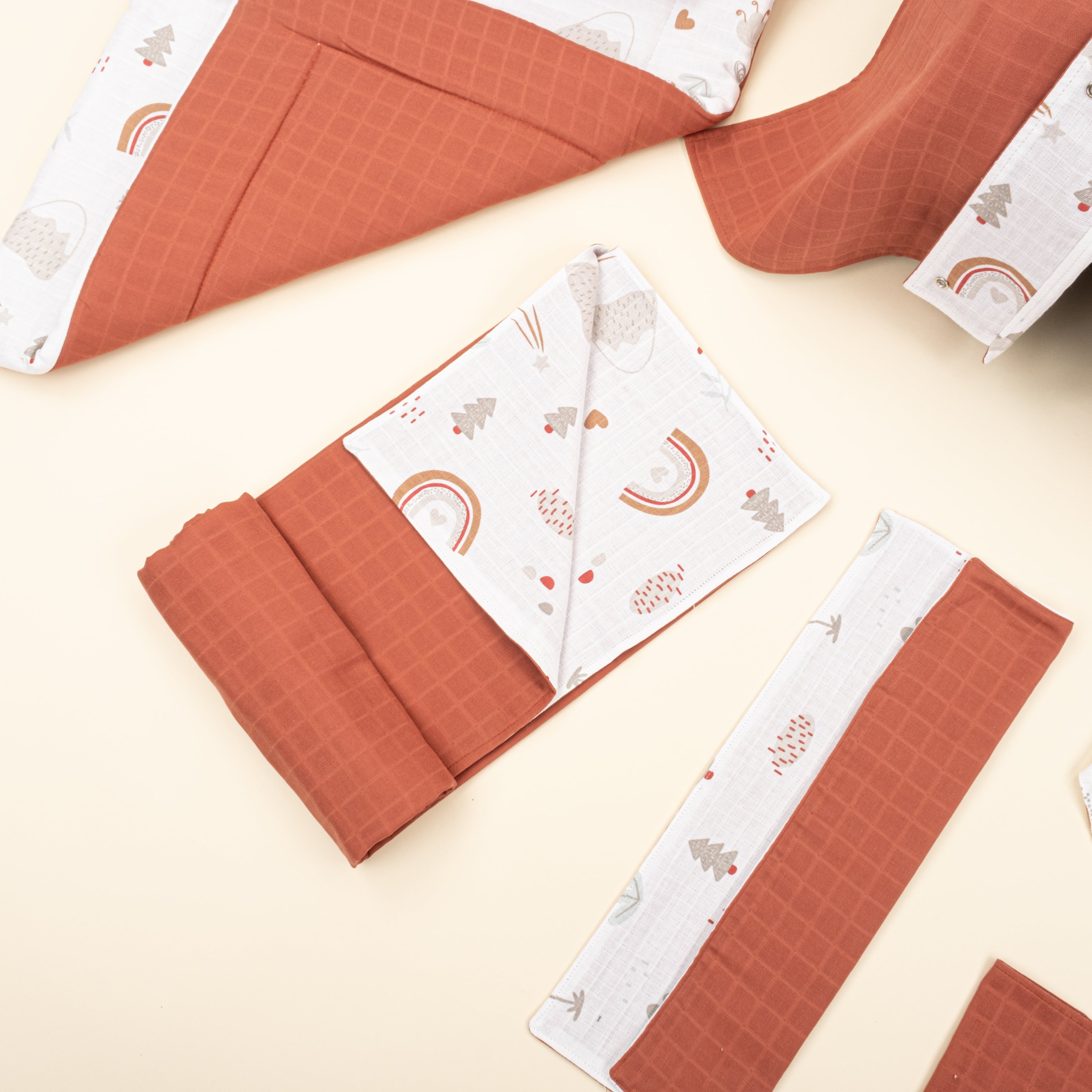 11 Parça Avantajlı Set - Çift Taraflı - Koyu Kiremit Muslin - Kahverengi Gökkuşağı