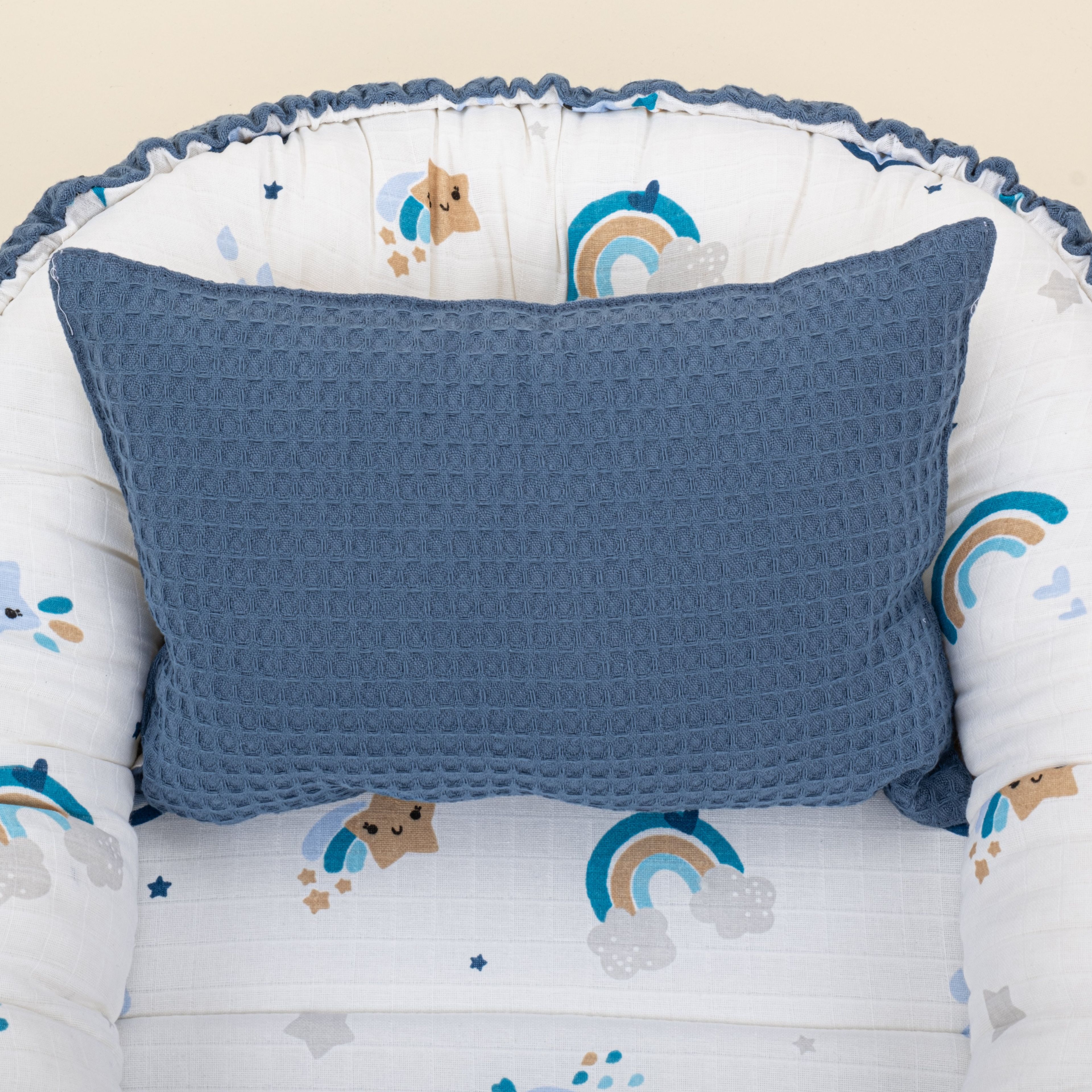 Babynest ve Yastık - Çift Taraflı - İndigo Petek - Mavi Gökkuşağı