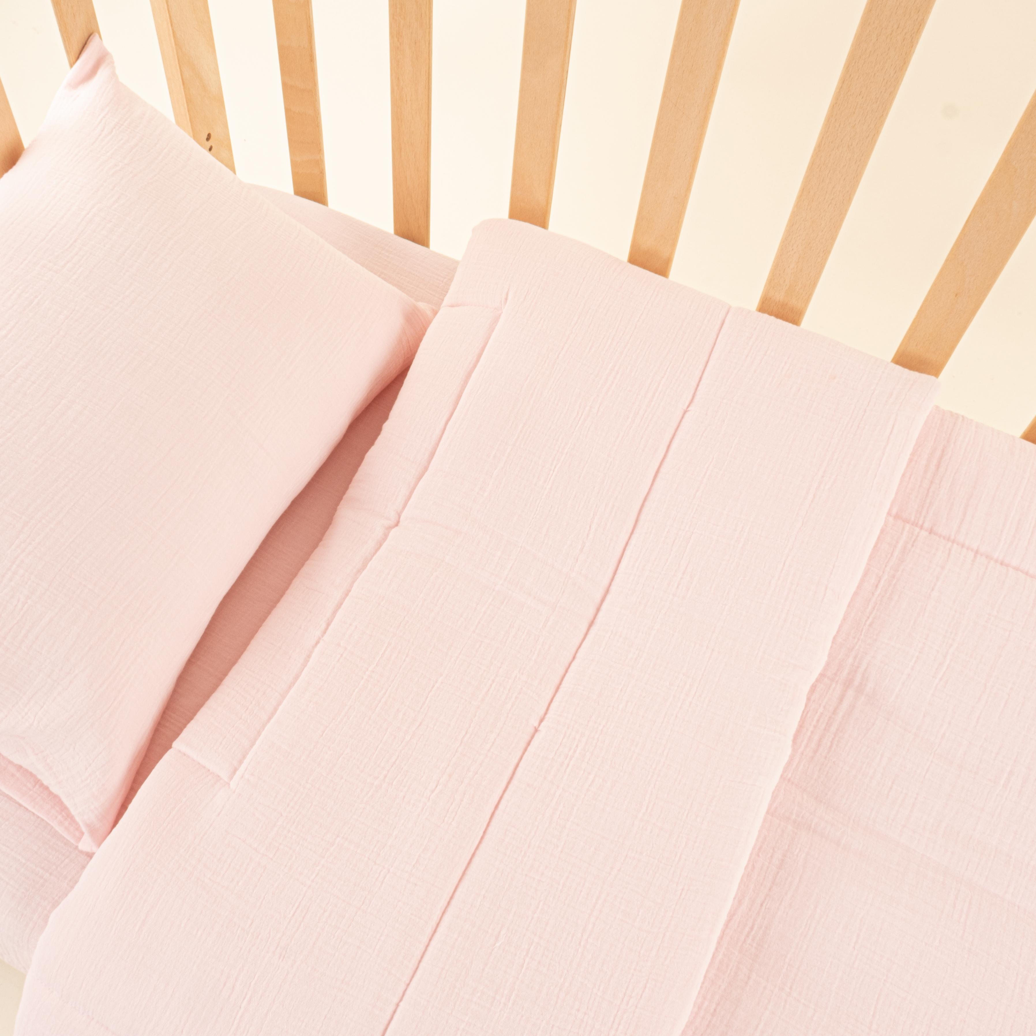 Bebek Yorgan Nevresim Seti - İki Katlı Organik Muslin - Bebe Pembe