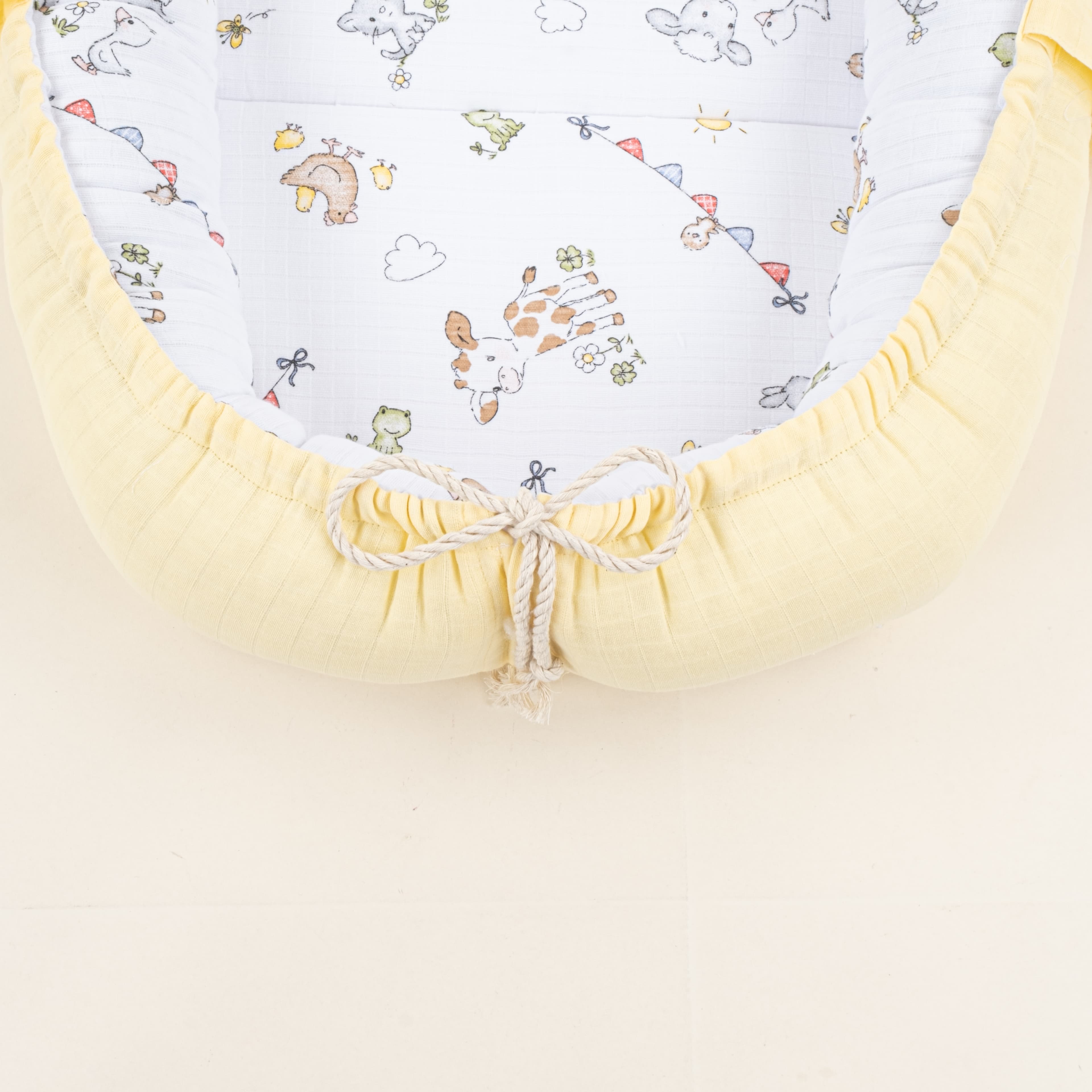 Babynest ve Yastık - Çift Taraflı - Sarı Muslin - Çiftlik hayvanları