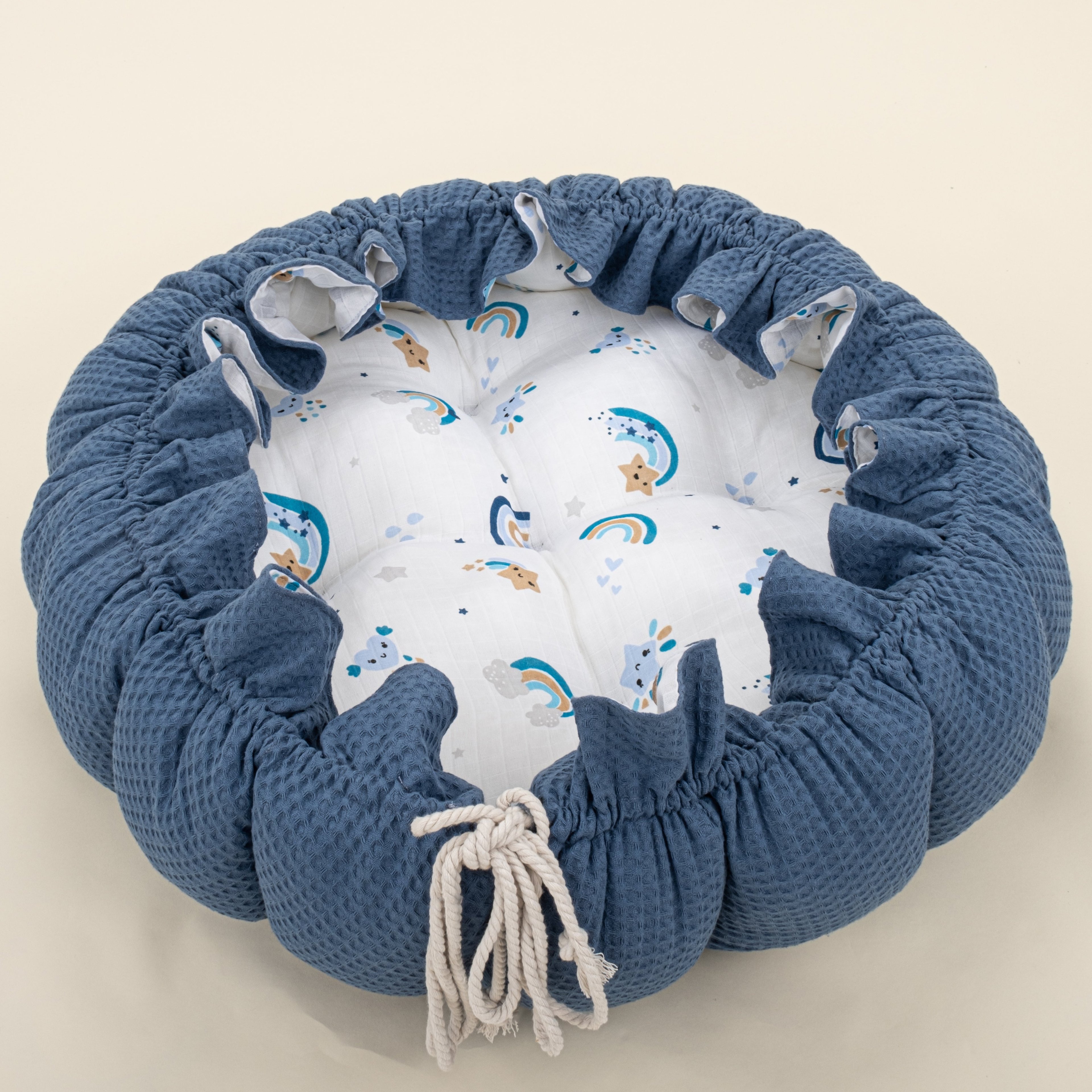 Yuvarlak Babynest - Çift Taraflı - İndigo Petek - Mavi Gökkuşağı