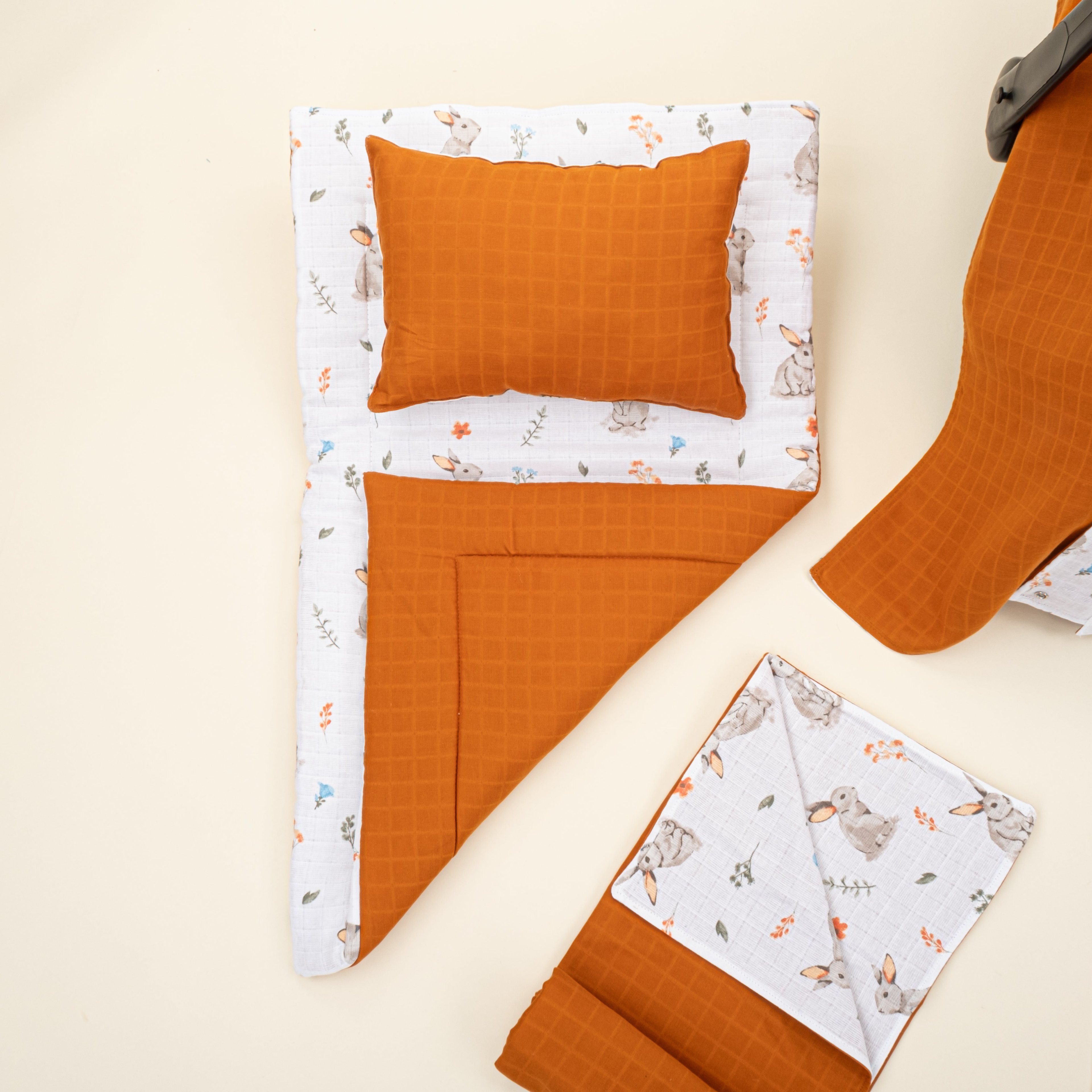 11 Parça Avantajlı Set - Çift Taraflı - Kiremit Muslin - Kahverengi Tavşan