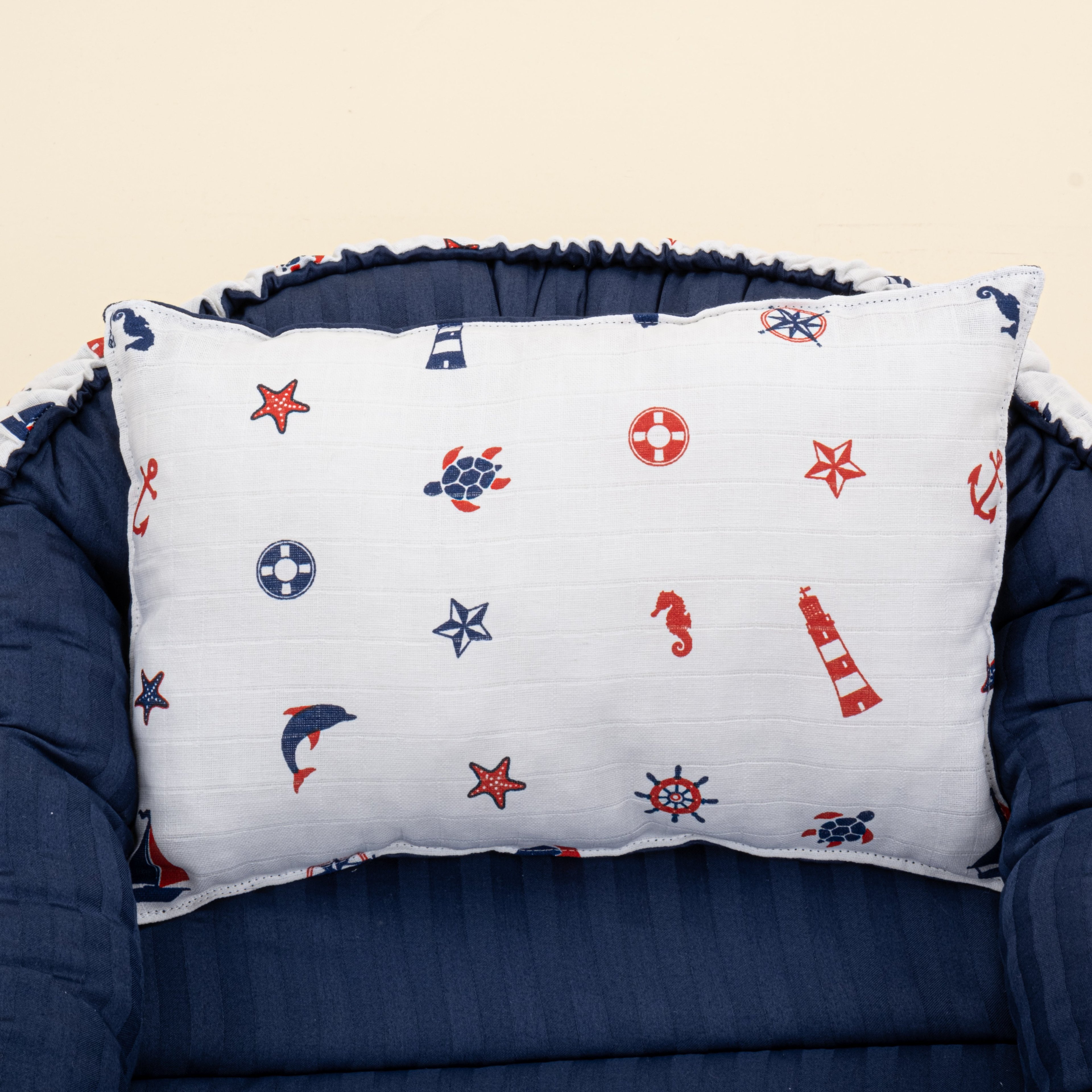 Babynest ve Yastık- Çift Taraflı - Lacivert Saten - Bahriyeli