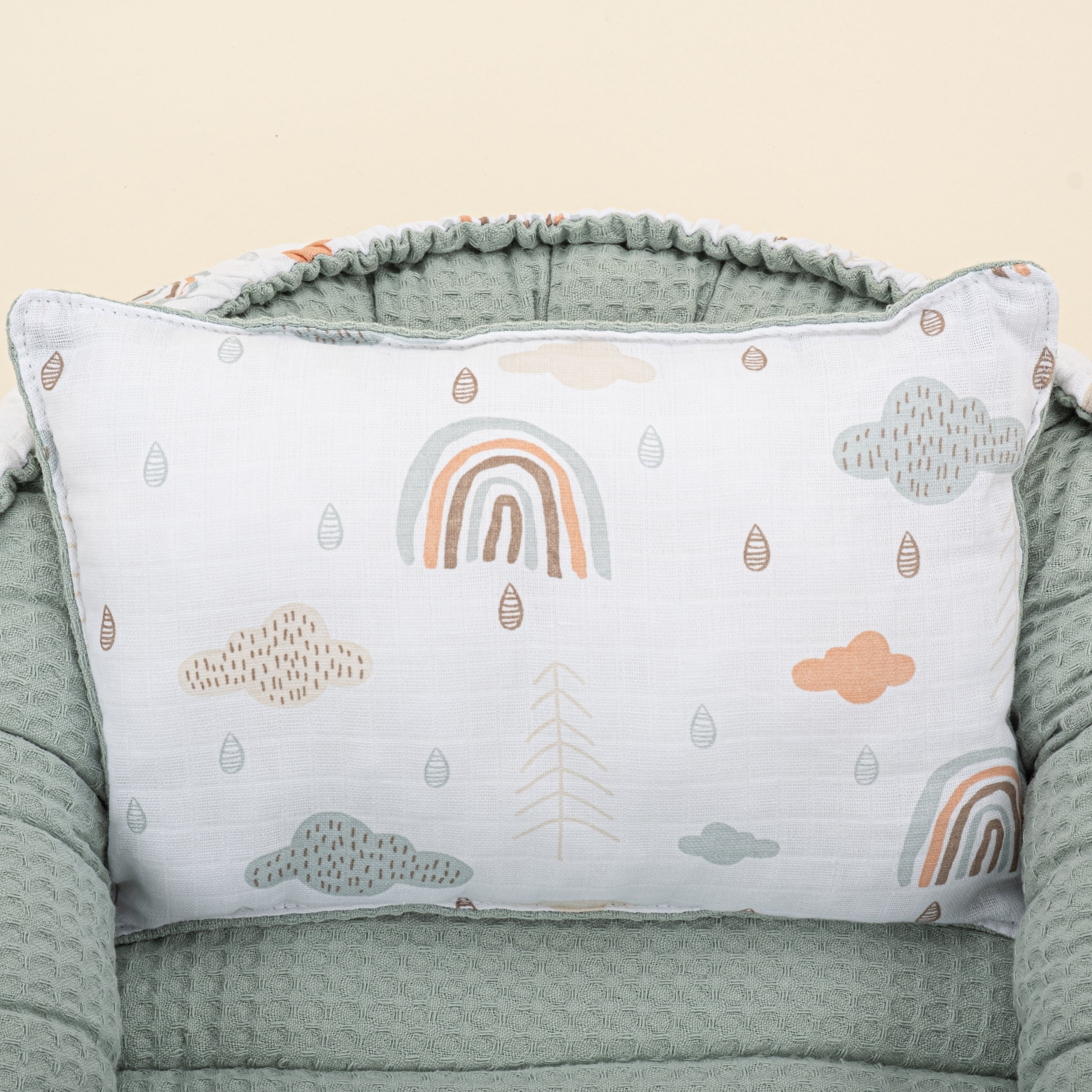 Babynest ve Yastık - Çift Taraflı - Yeşil  Petek - Yeşil Gökkuşağı