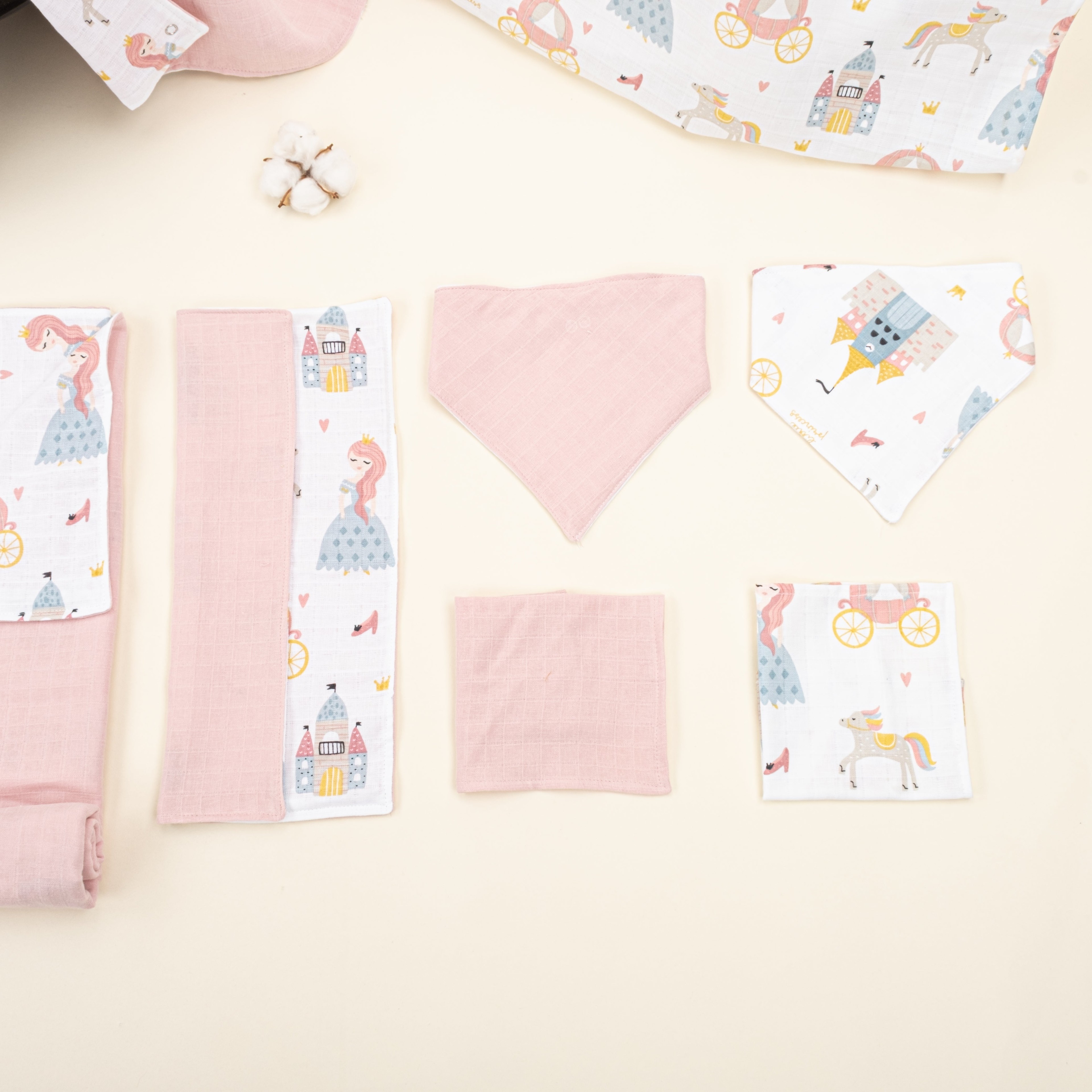 9 Parça Avantajlı Set - Çift Taraflı - Pudra Muslin - Sindirella