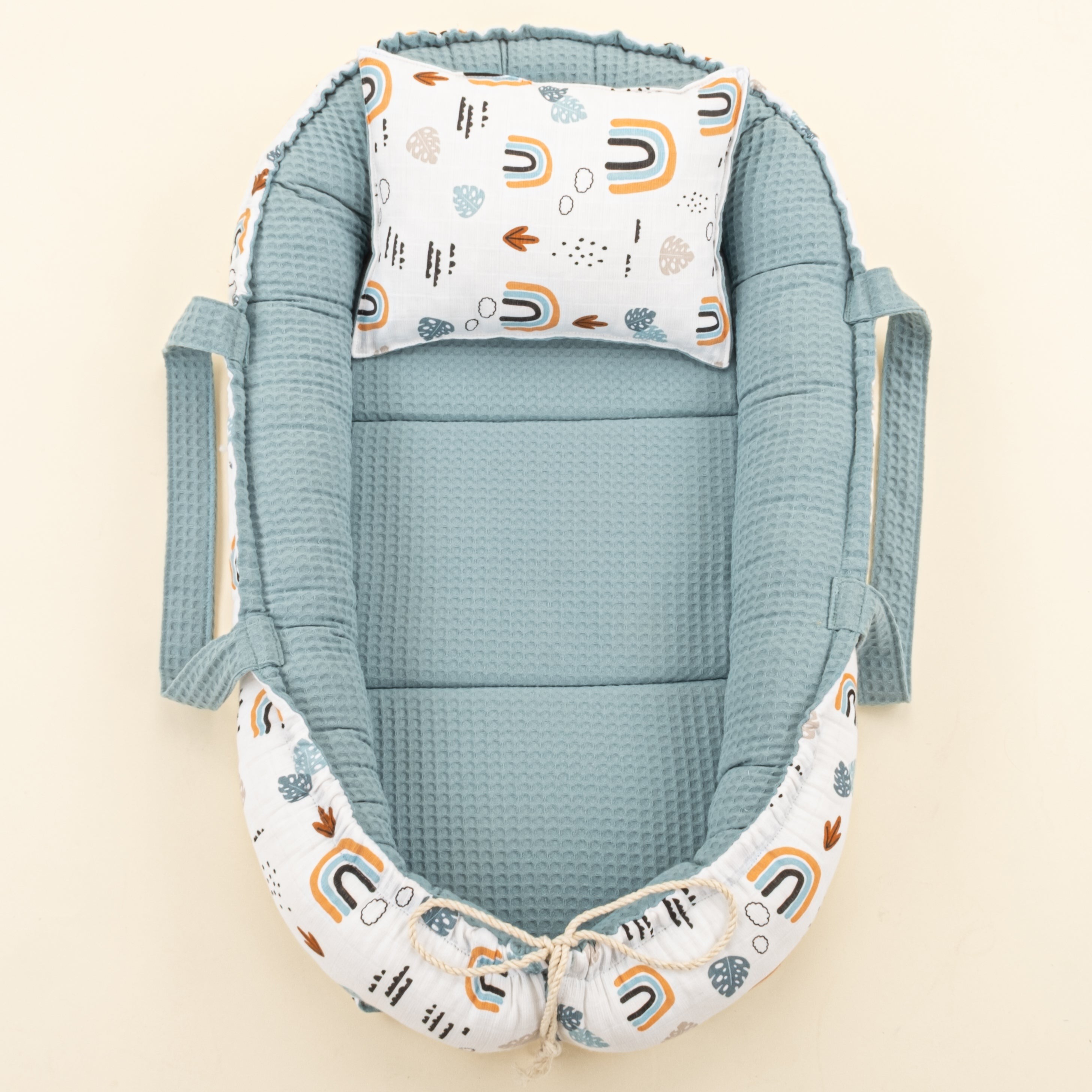Babynest ve Yastık - Çift Taraflı - Petrol Mavisi Petek - Petrol Mavisi Gökkuşağı