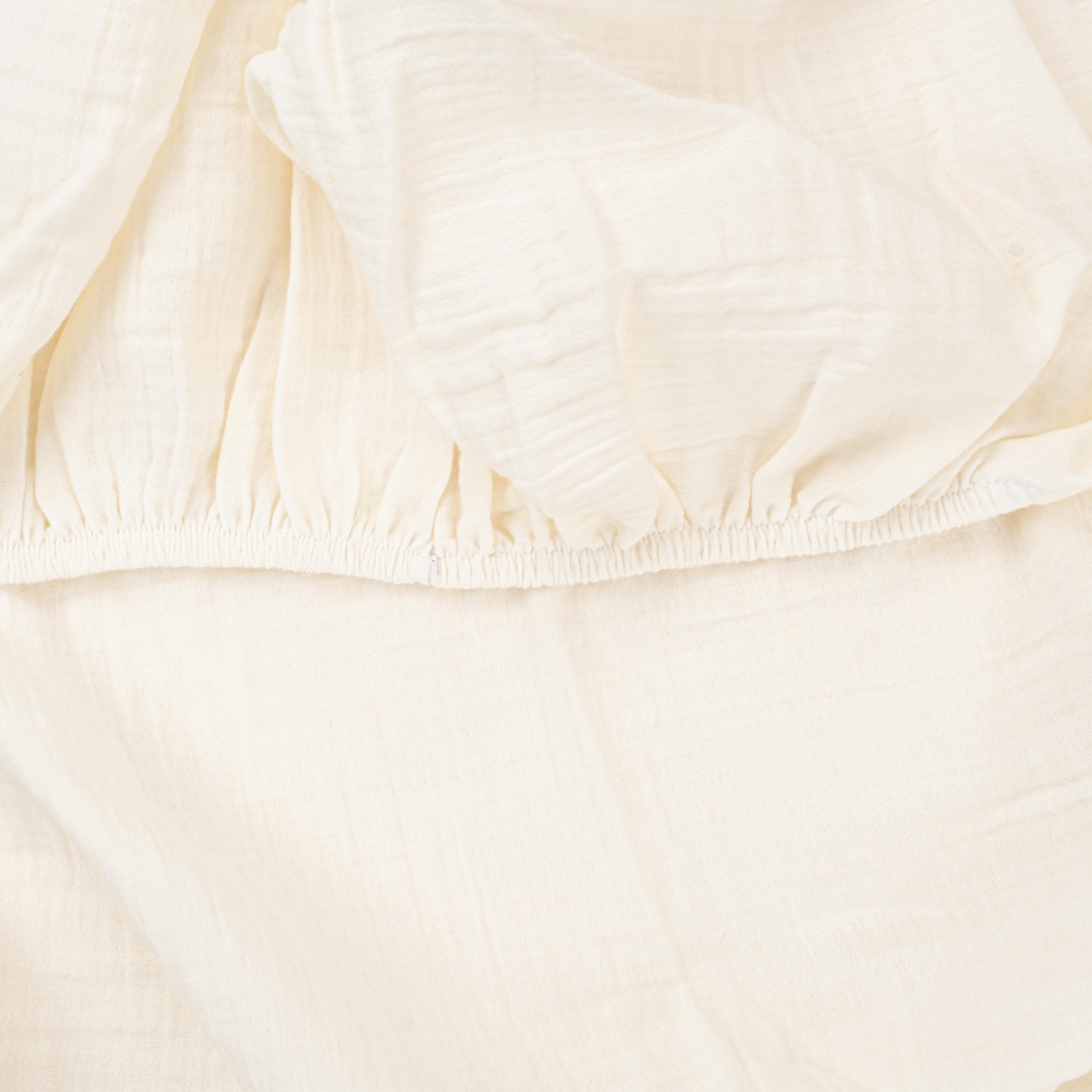 Bebek İki Katlı Organik Muslin Nevresim Seti (Yorgan Kılıfı,Yastık Kılıfı,Lastikli Çarşaf) - İki Katlı Organik Muslin Krem