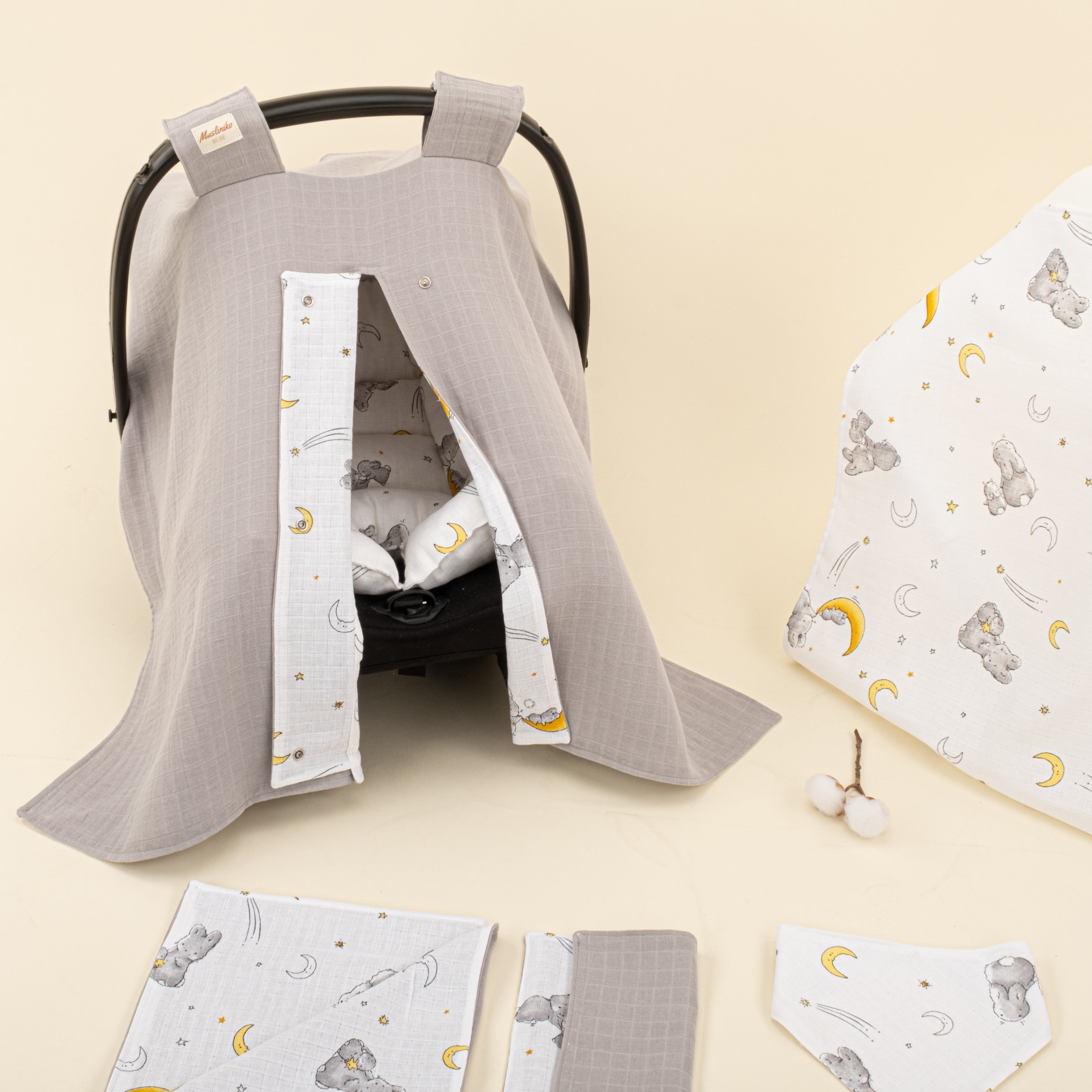 9 Parça Avantajlı Set - Çift Taraflı - Açık Gri Muslin - Gri Tavşan