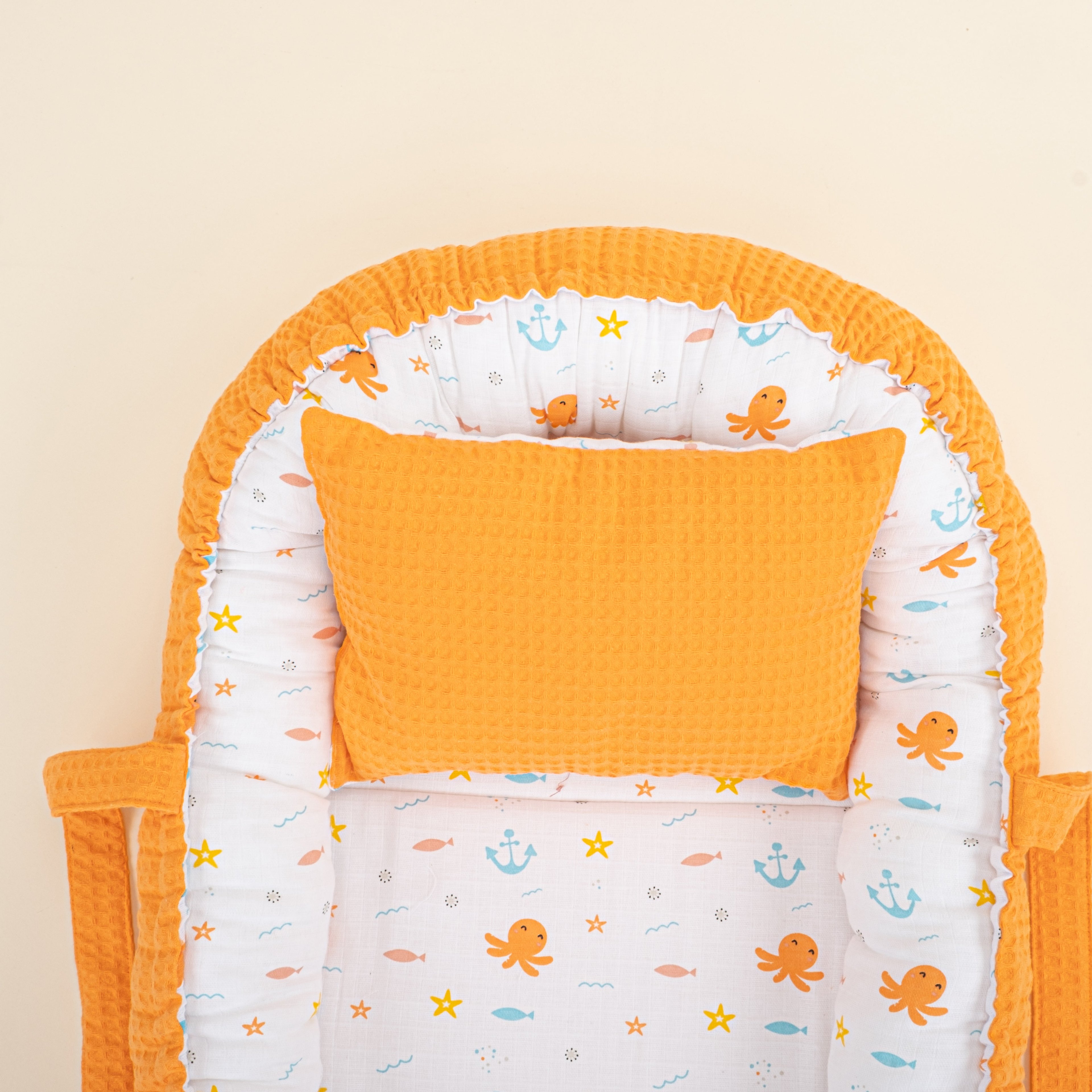 Babynest  ve Yastık- Çift Taraflı - Oranj Petek - Ahtapot
