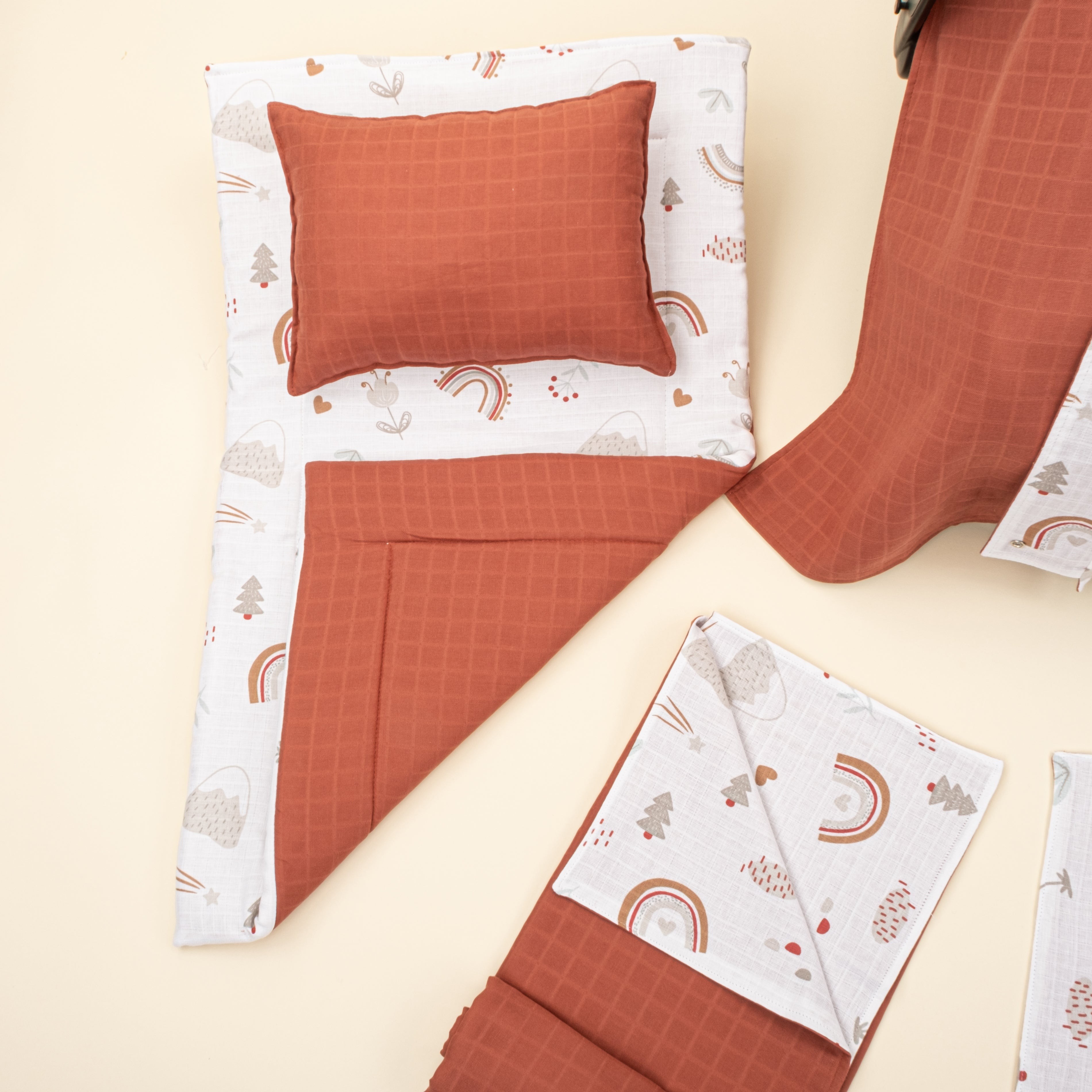 11 Parça Avantajlı Set - Çift Taraflı - Koyu Kiremit Muslin - Kahverengi Gökkuşağı