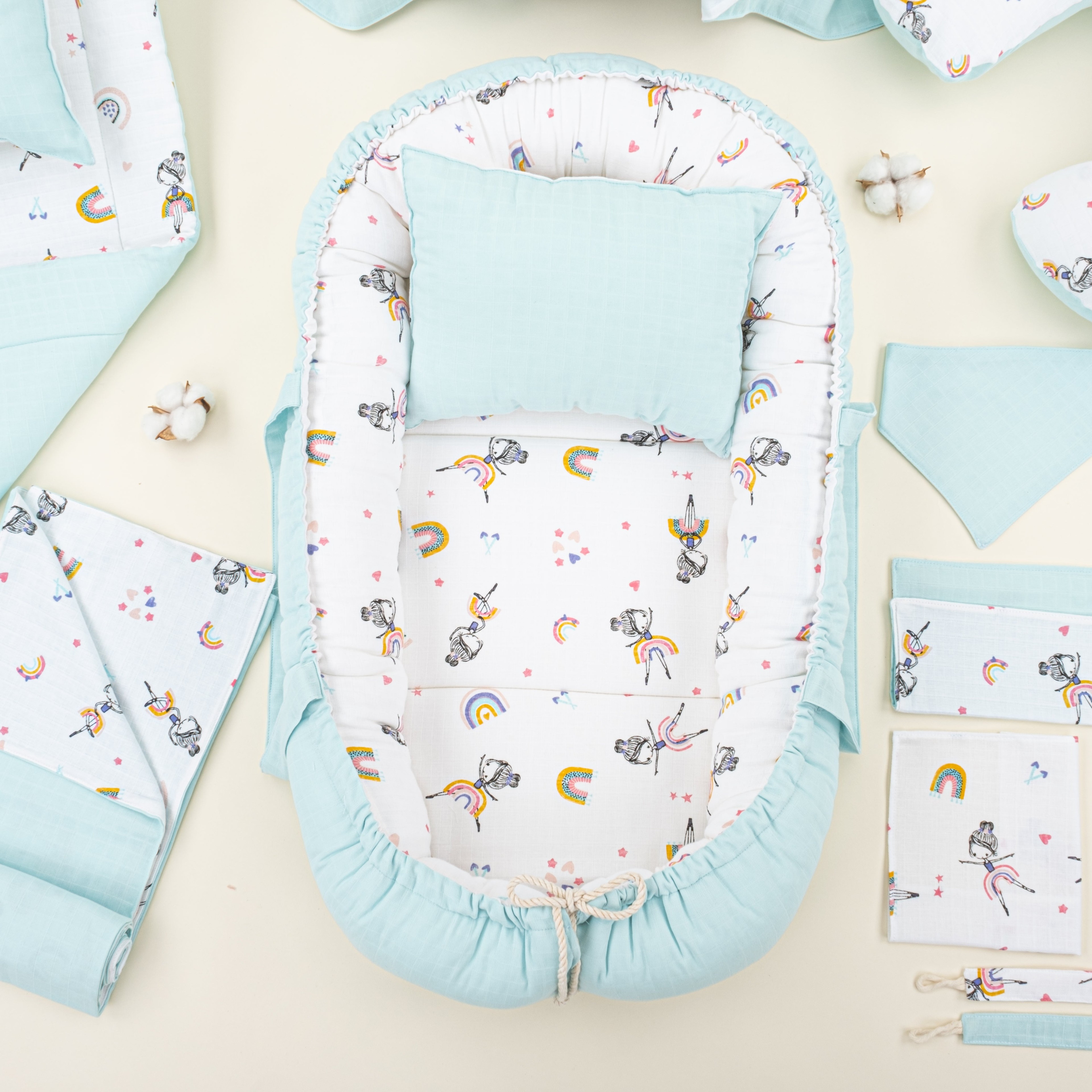 18  Parça Full Set - Çift Taraflı - Su Yeşili Muslin - Balerin