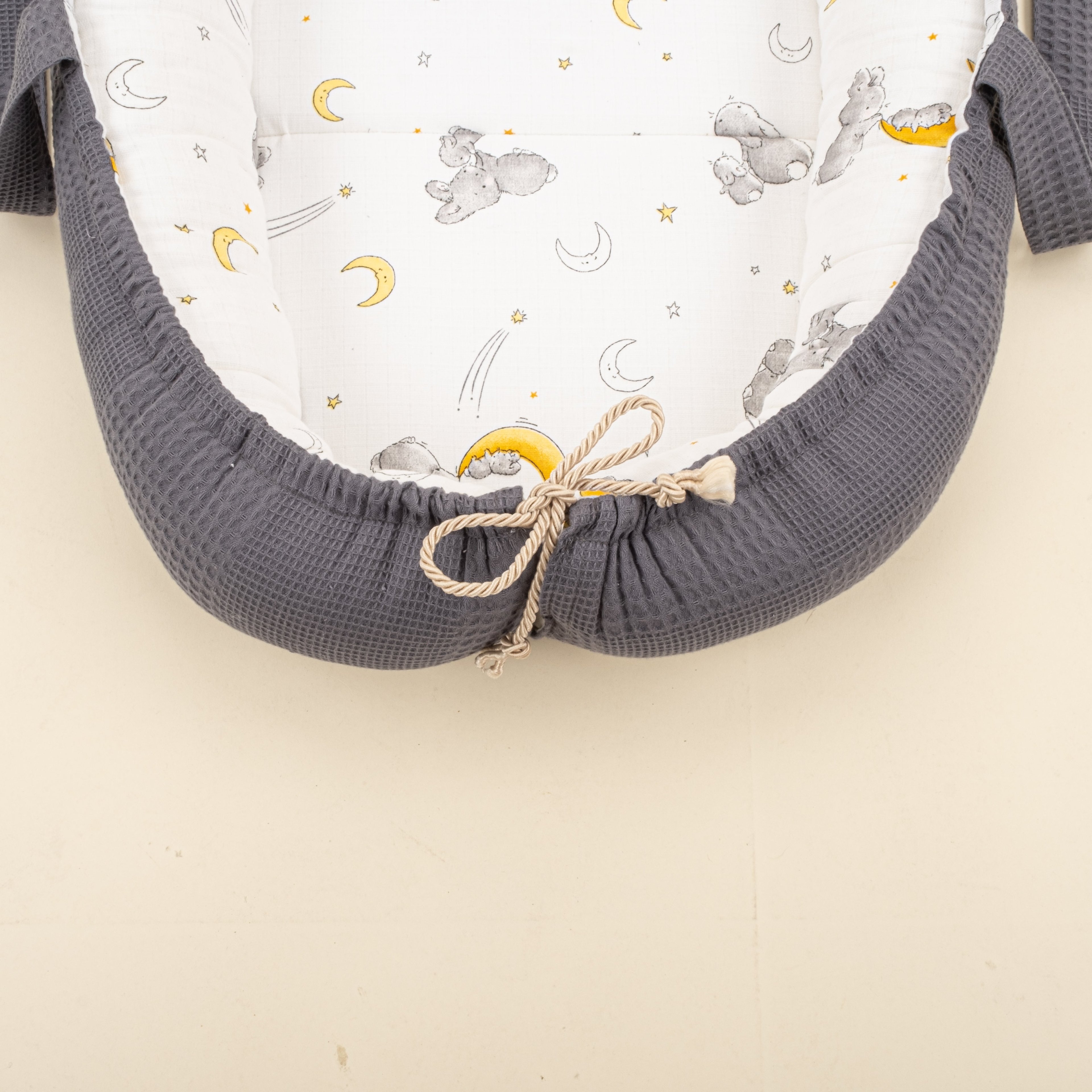 Babynest ve Yastık - Çift Taraflı - Antrasit Waffle - Gri Tavşan