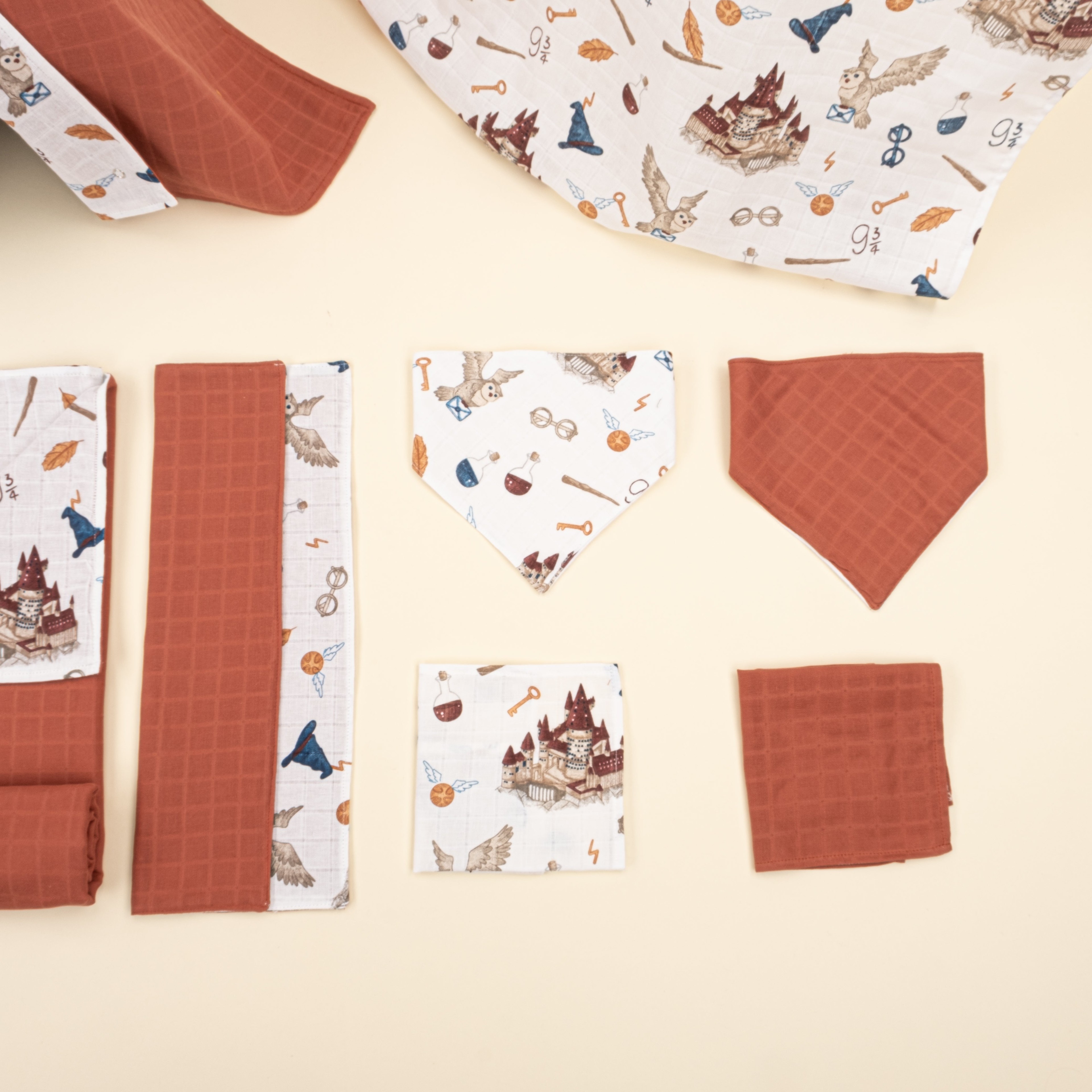 9 Parça Avantajlı Set - Çift Taraflı - Koyu Kiremit Muslin - Harry