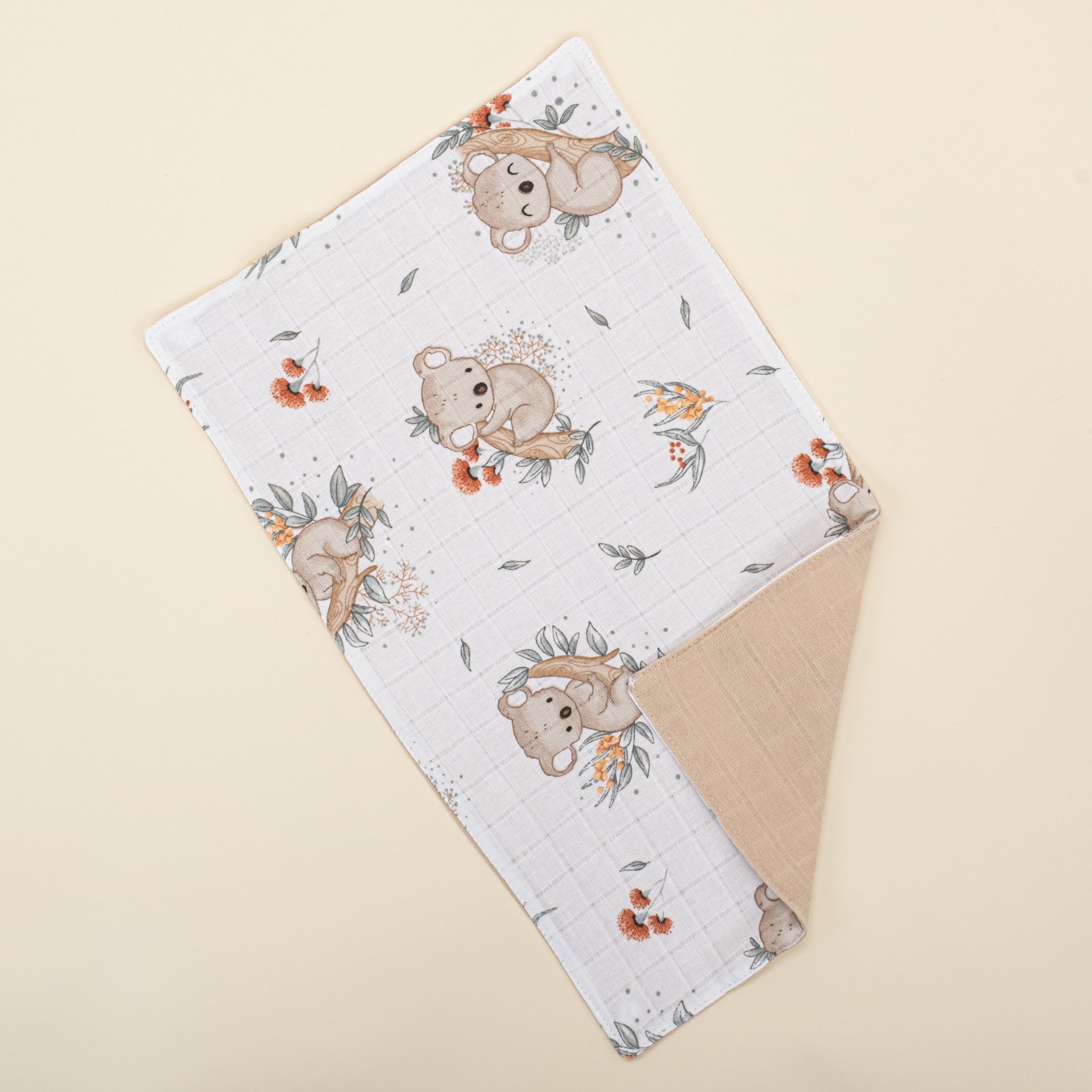 Önlük ve Mendil Seti - Çift Taraflı - Kumsal Beji Müslin - Koala
