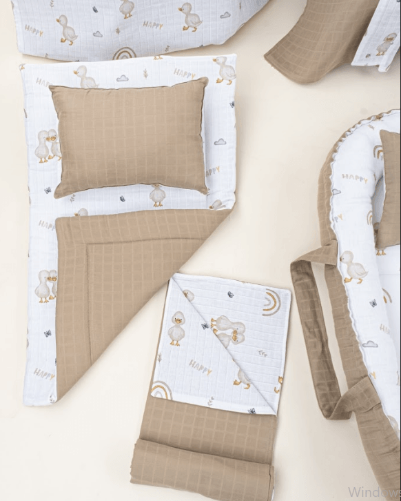 18 Parça Full Set - Çift Taraflı - Toprak Muslin - Kahverengi Ördek