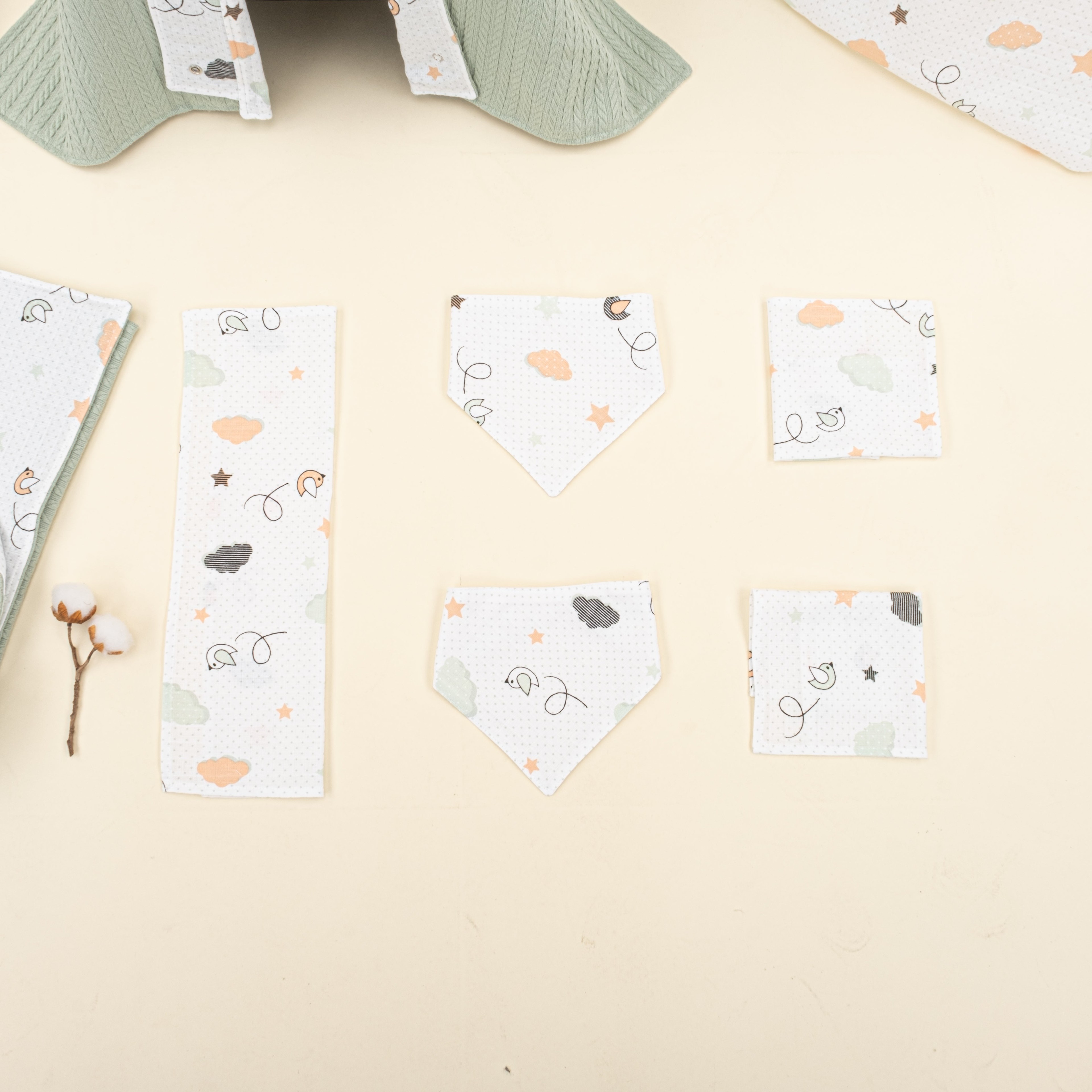 11 Parça Avantajlı Set - Çift Taraflı - Mint Örgü - Kuş